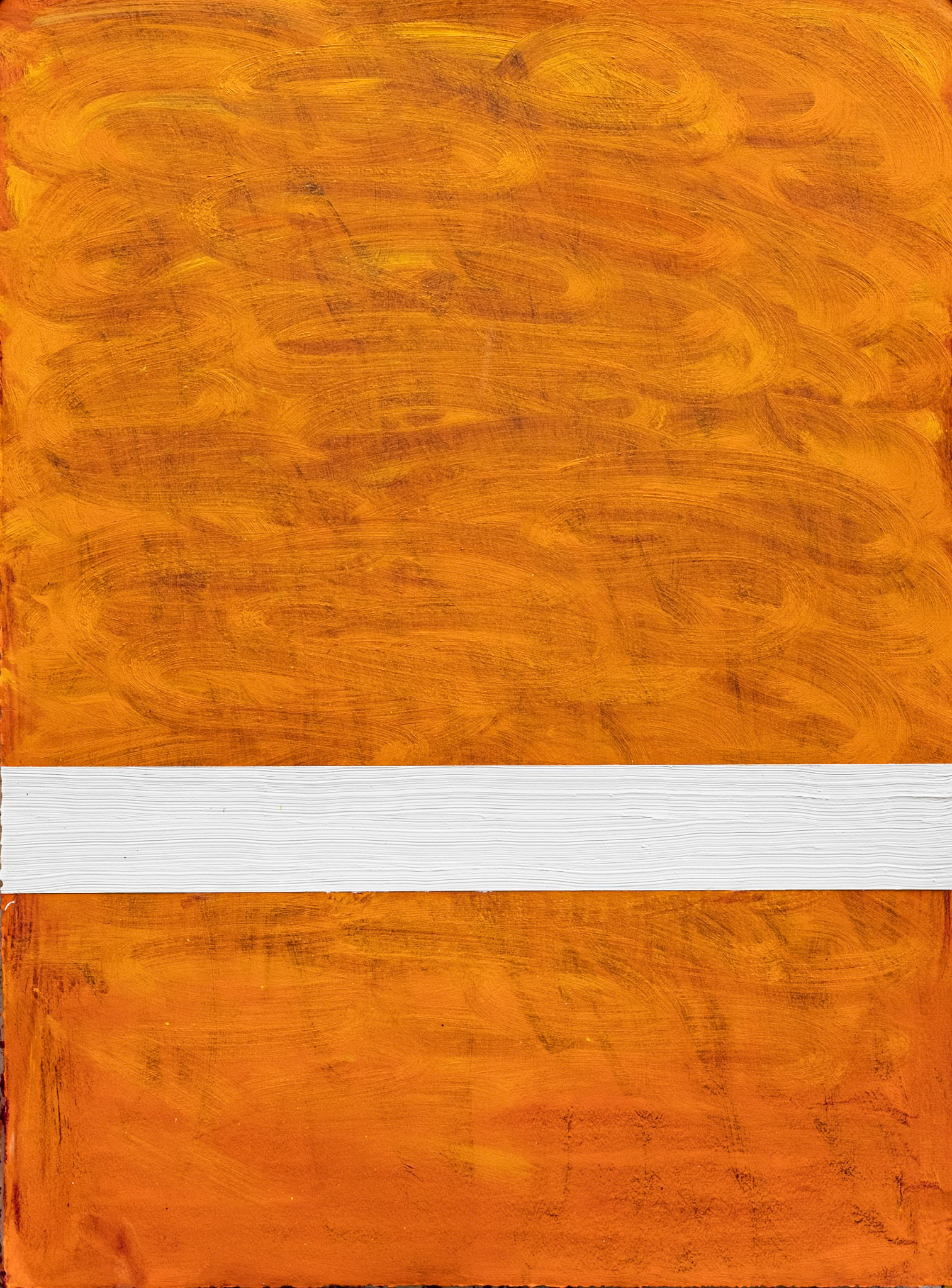 "River" (Orange flowing under White). 2019. Oil on Arches oil paper. 30"x 22".