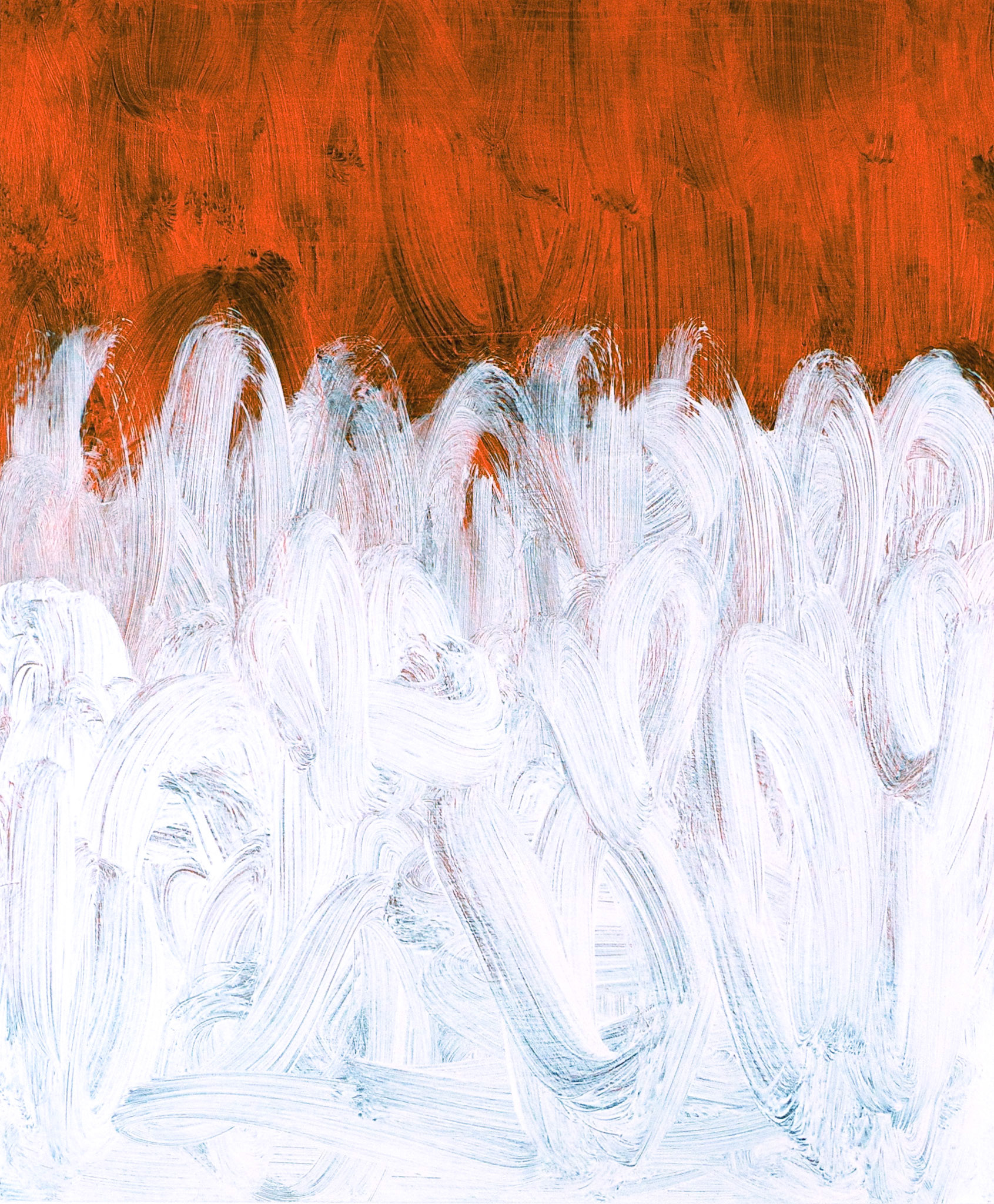 "White rising on Vermilion". 2011. Acrylic on Arches paper. 30"x22".