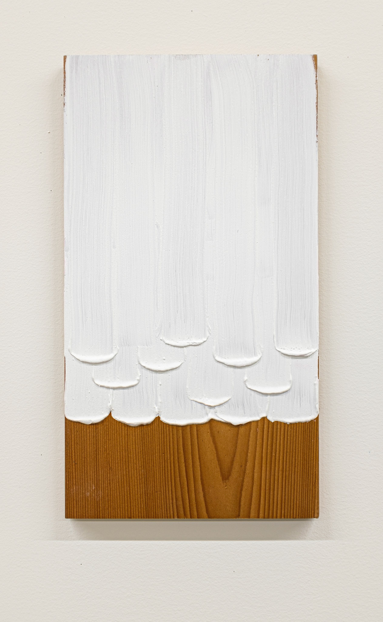 "White falling on Fir. #I". 2024. Oil on wood. 18"x10".