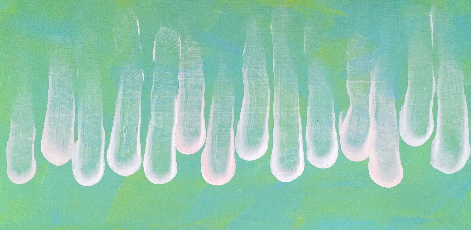 "White falling on Morning Blue". 2016. Acrylic on panel. 6" x 12".