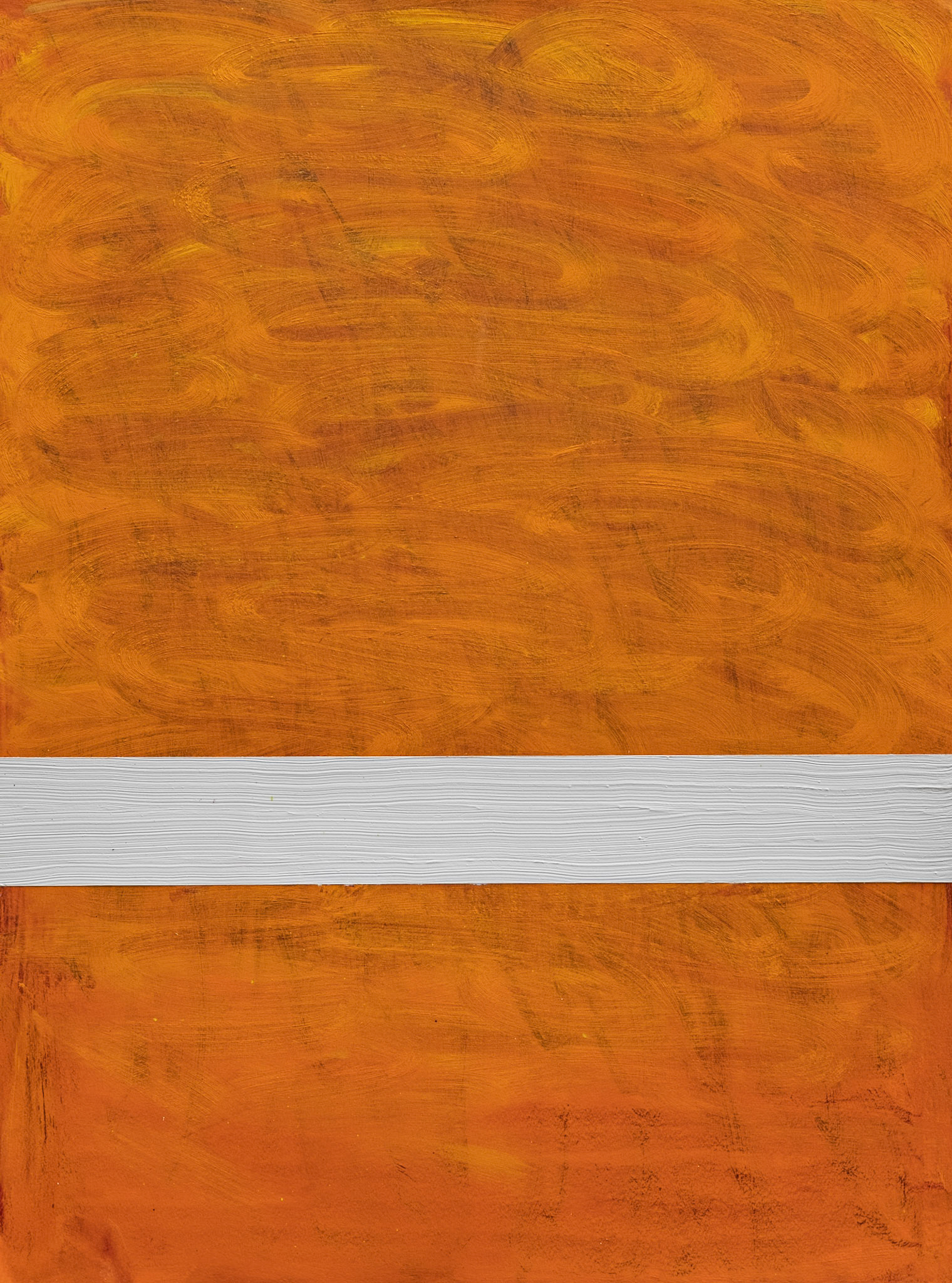 River (Orange flowing under White). 2019. Oil on Arches oil paper. 30"x 22". $1200.