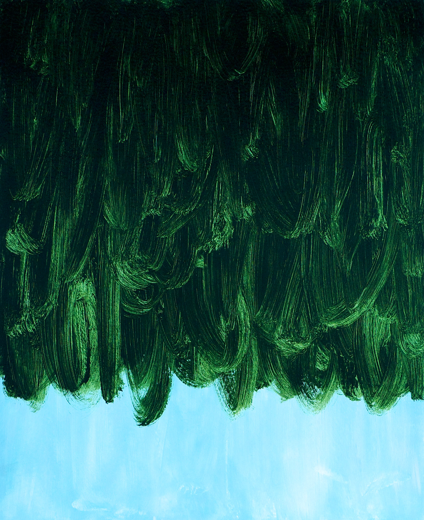 "Deep Green Falling on Pale Blue" 2011. Acrylic on Arches paper. 30"x22".