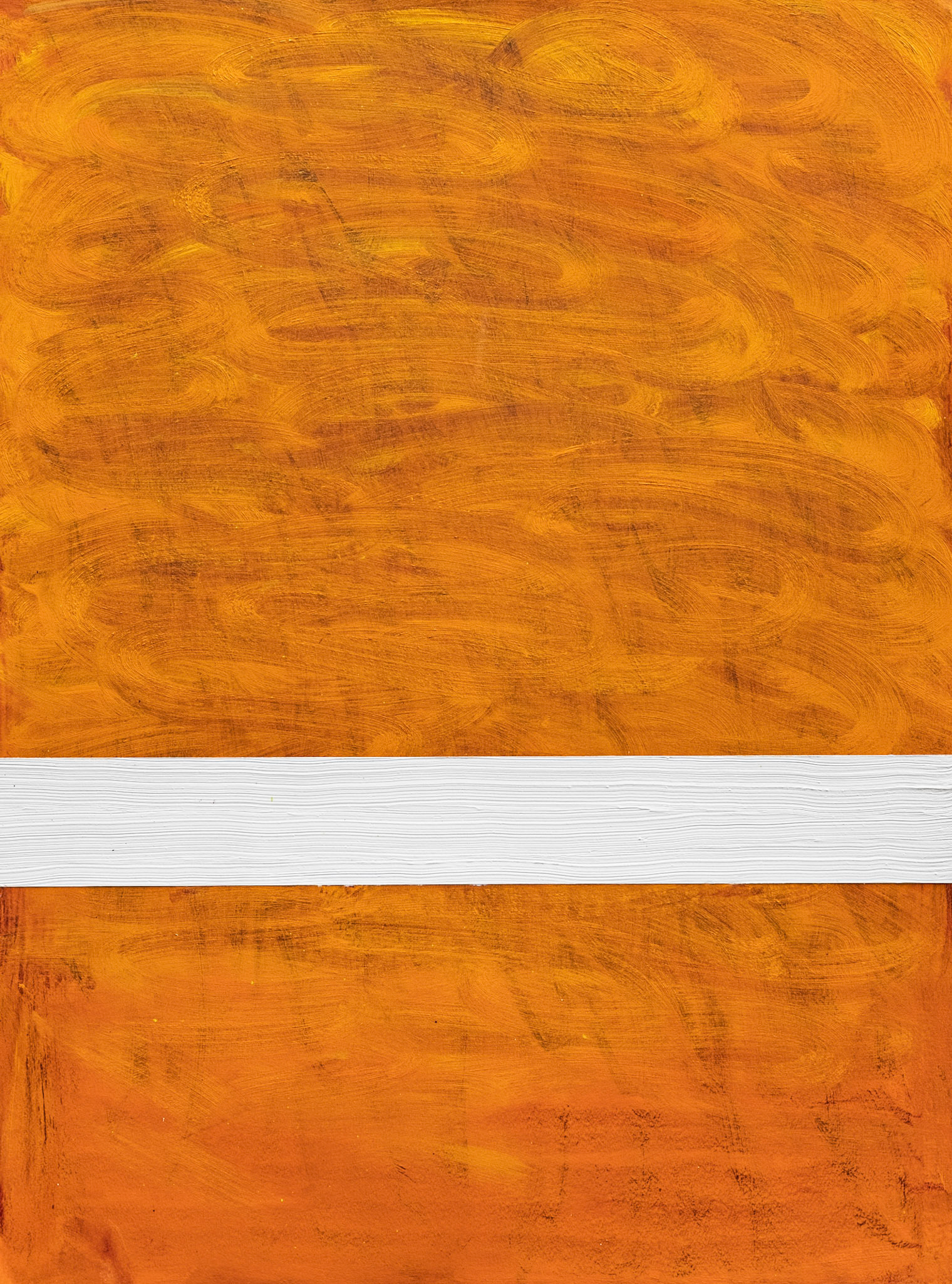 "River" (Orange flowing under White). 2019. Oil on Arches oil paper. 30"x 22".