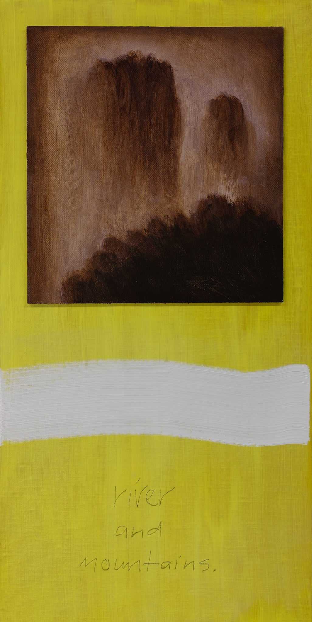 River and Mountains. 2022. Mixed media on linen. 20" x 10". $1,000.