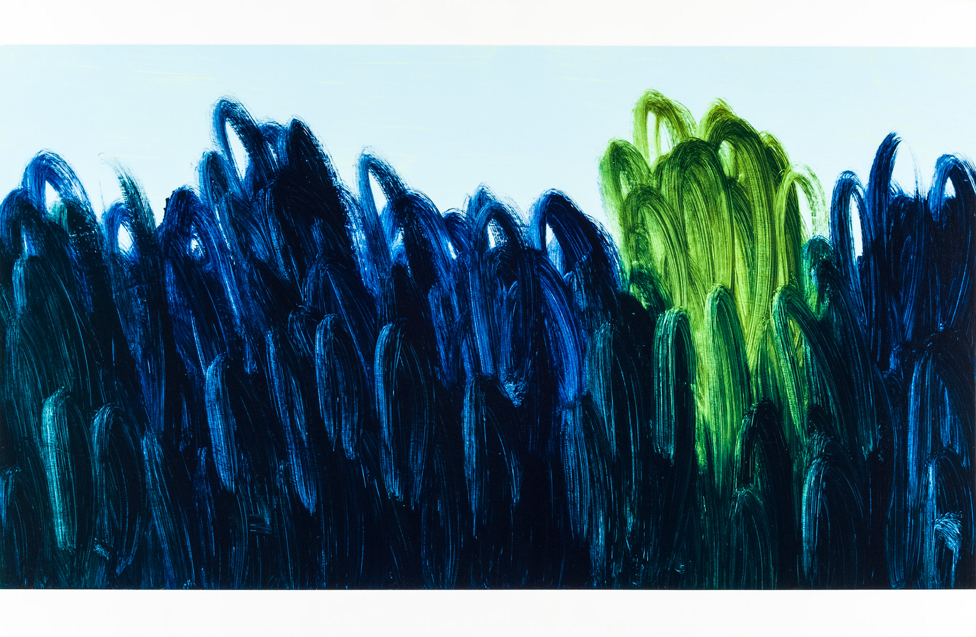 "Grass Green and Night Blue over Soft Blue". 2011. 26"x 40" Acrylic on paper.