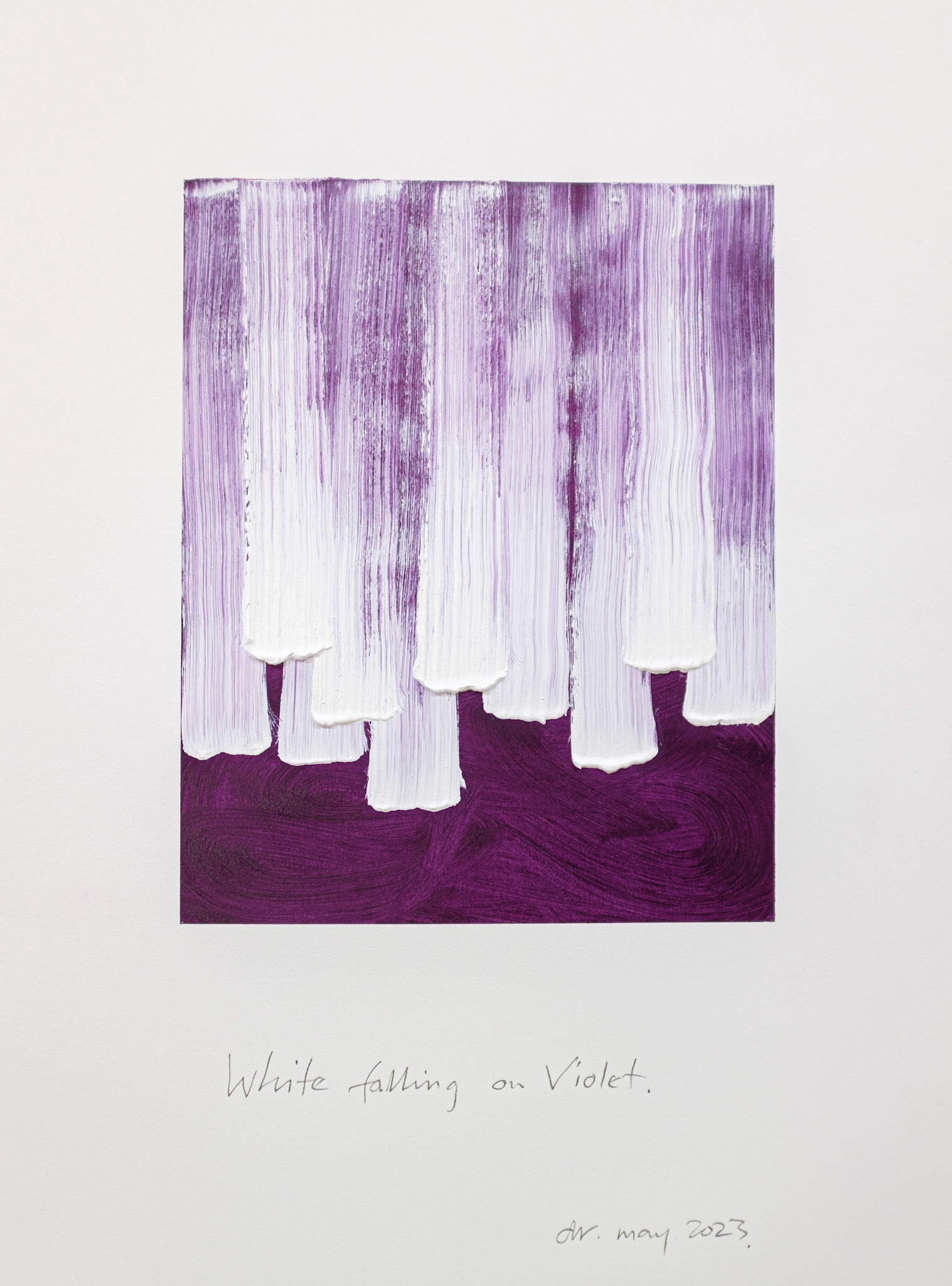 "White falling on Violet." 2023. 30" x 22". Oil on Arches oil paper. $1800.