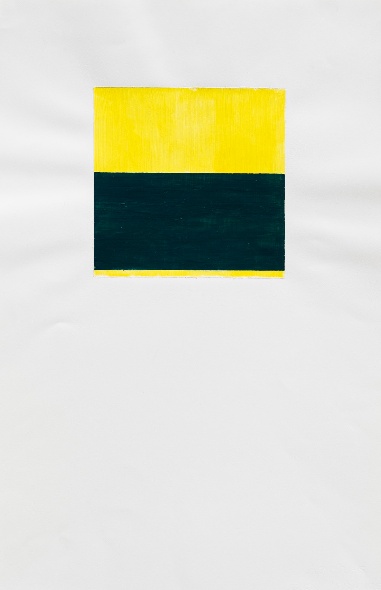 "Hiraeth" (Deep Green over Lemon). 2005-2020. Acrylic on Arches paper. 22"x15".