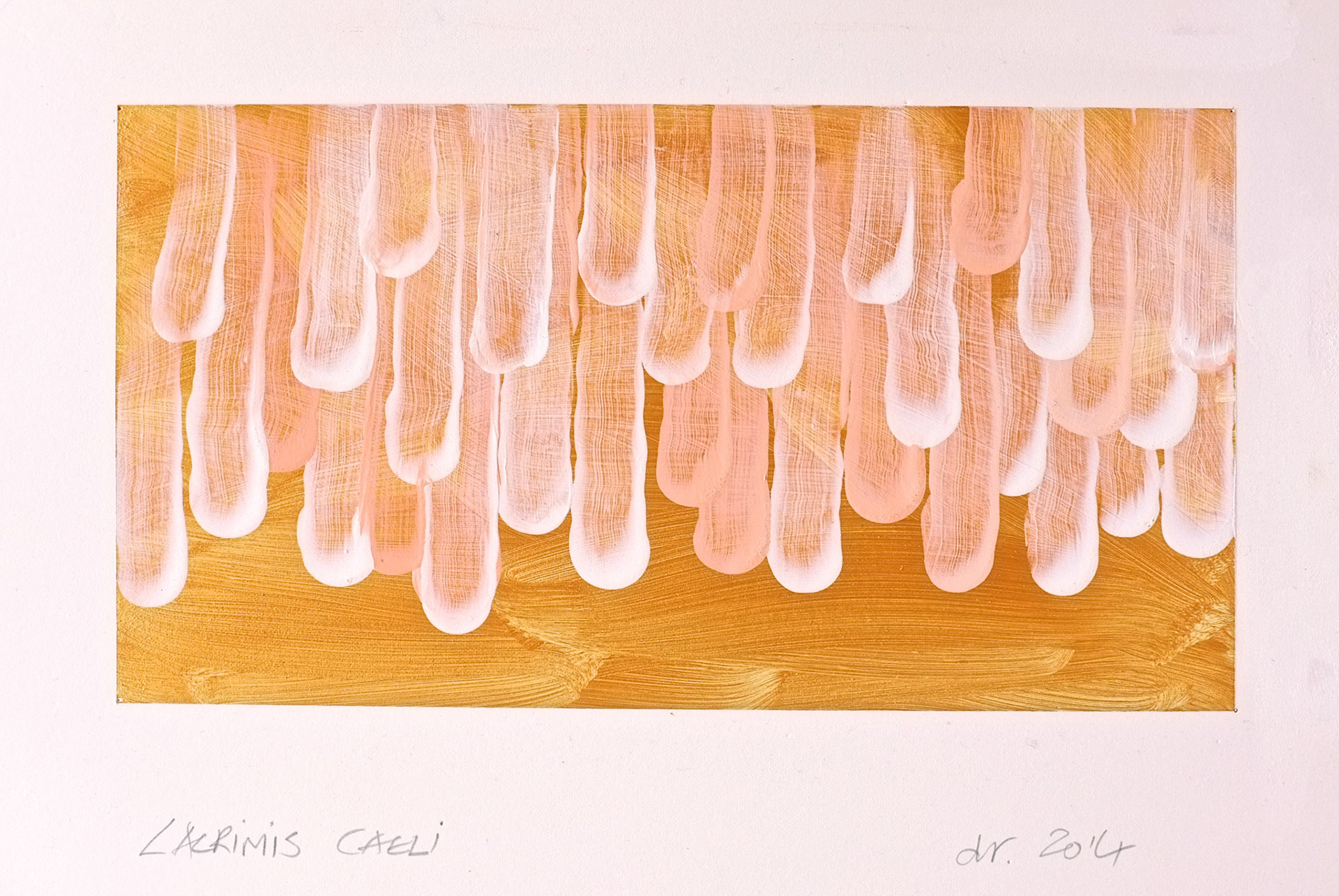 "Lacrimis Caeli". 2014. Acrylic on cotton board mounted on panel. 11"x14".