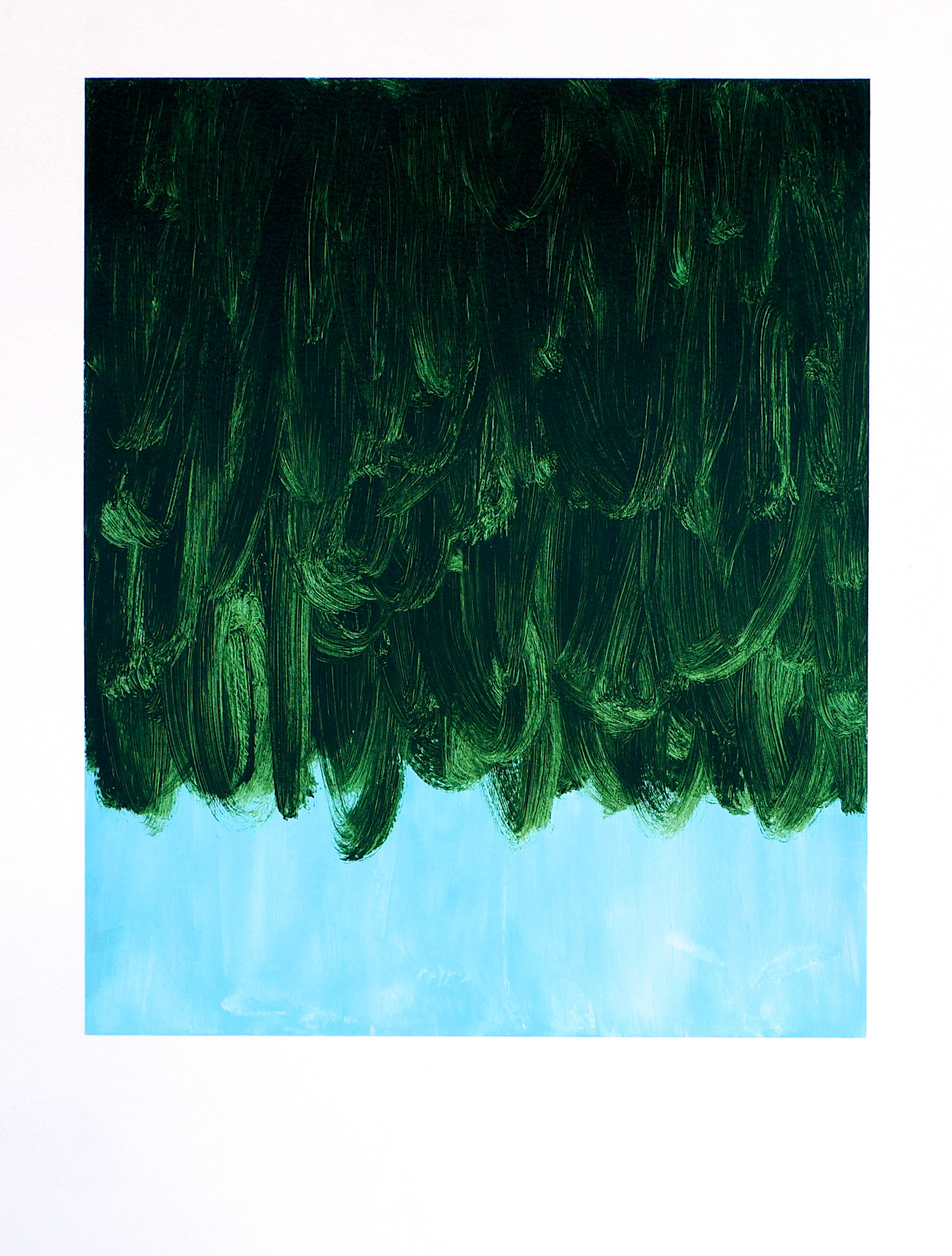 "Deep Green Falling on Pale Blue" 2011. Acrylic on Arches paper. 30"x22".