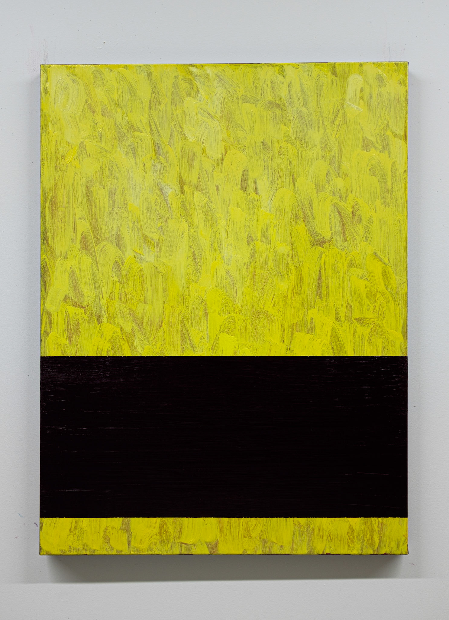 "River" (Yellow flowing under Maroon). 2020-2024. Oil on canvas. 40" x 30".