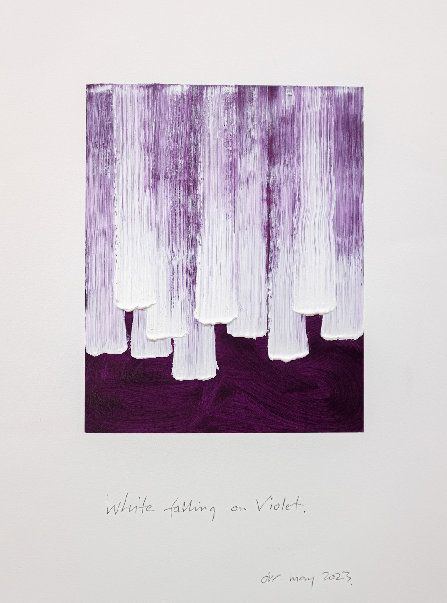 "White falling on Violet." 2023. 30"x 22". Oil on Arches oil paper.