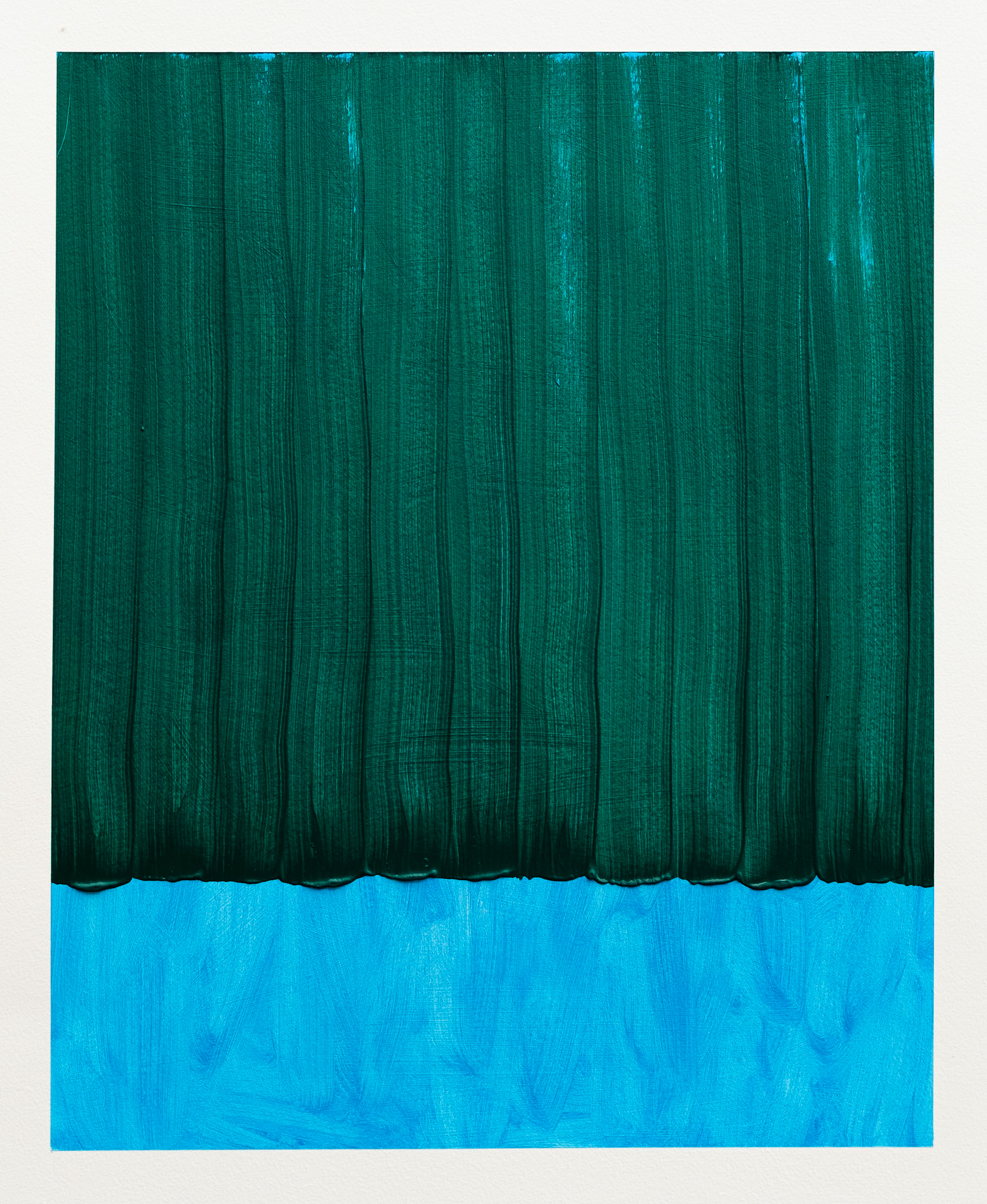 "Viridian falling on Ceruleum". 2019. Oil on Arches Oil paper. 22" x 30".