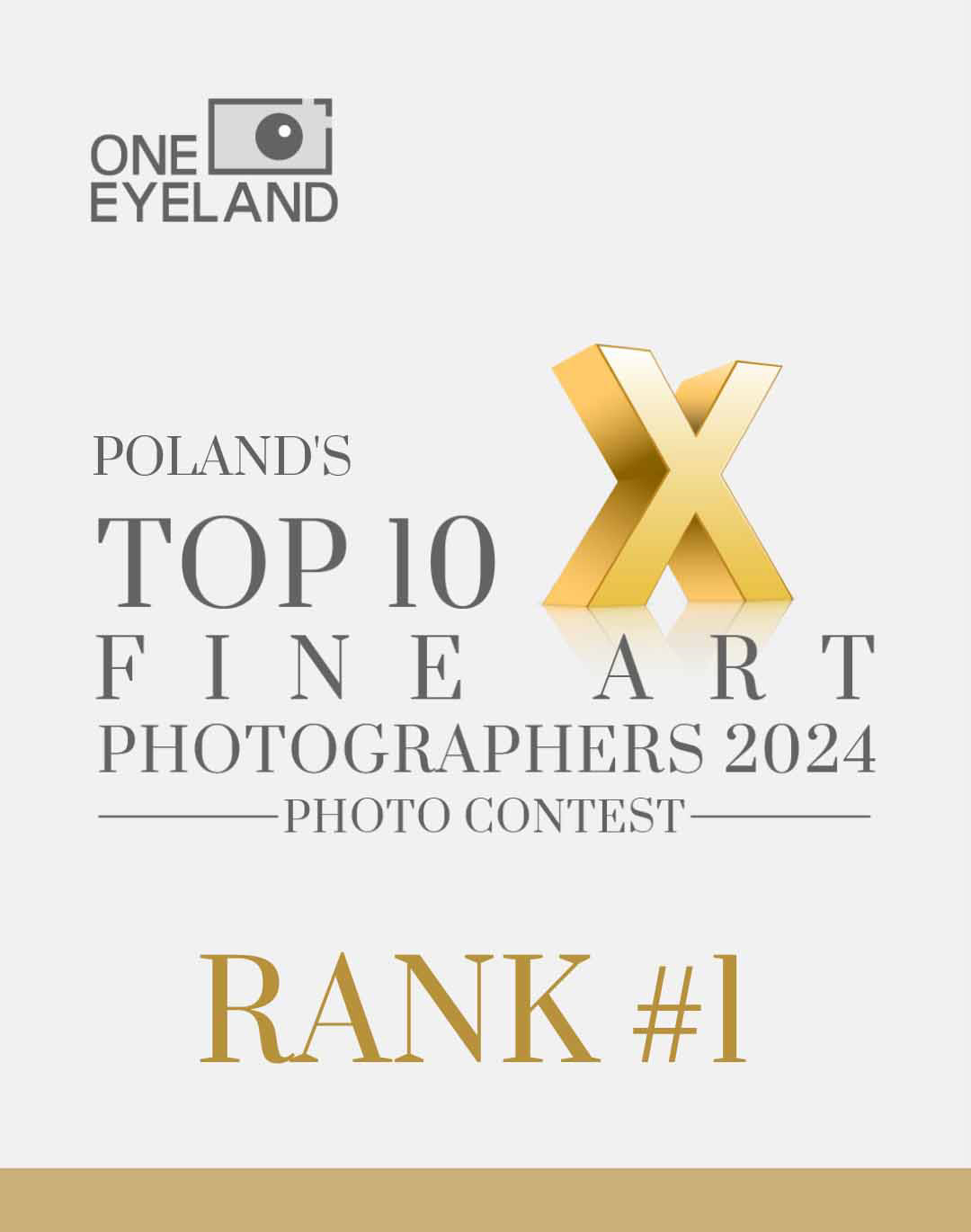 Official confirmation graphic: Piotr Skubisz awarded Rank #1 Poland Fine Art Photographer for 2024 by One Eyeland World Photography Awards.