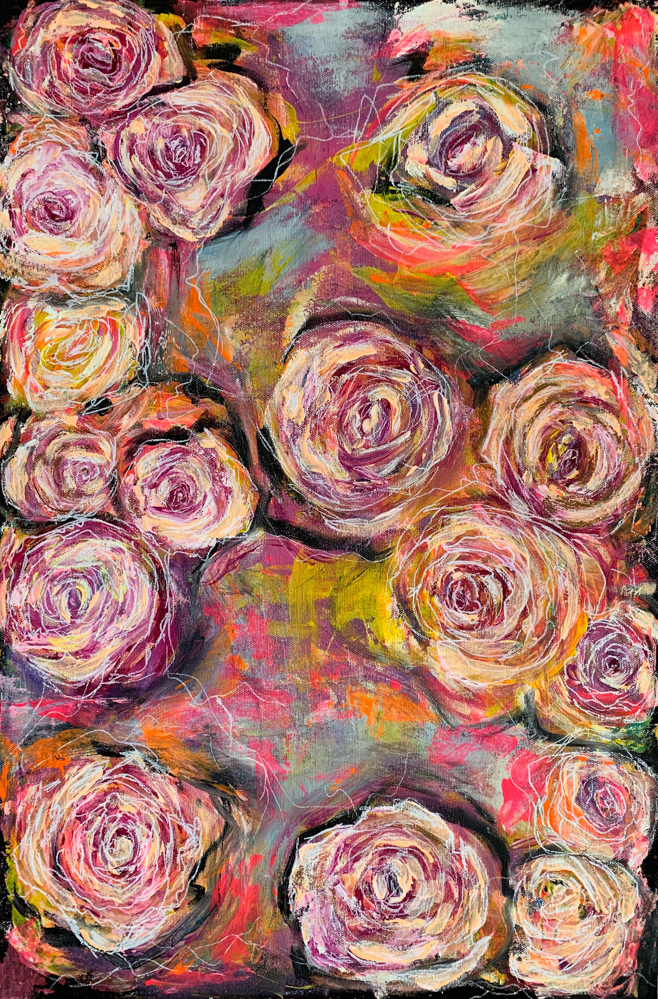 "neon roses" 60 x 40 cm acrylic paint