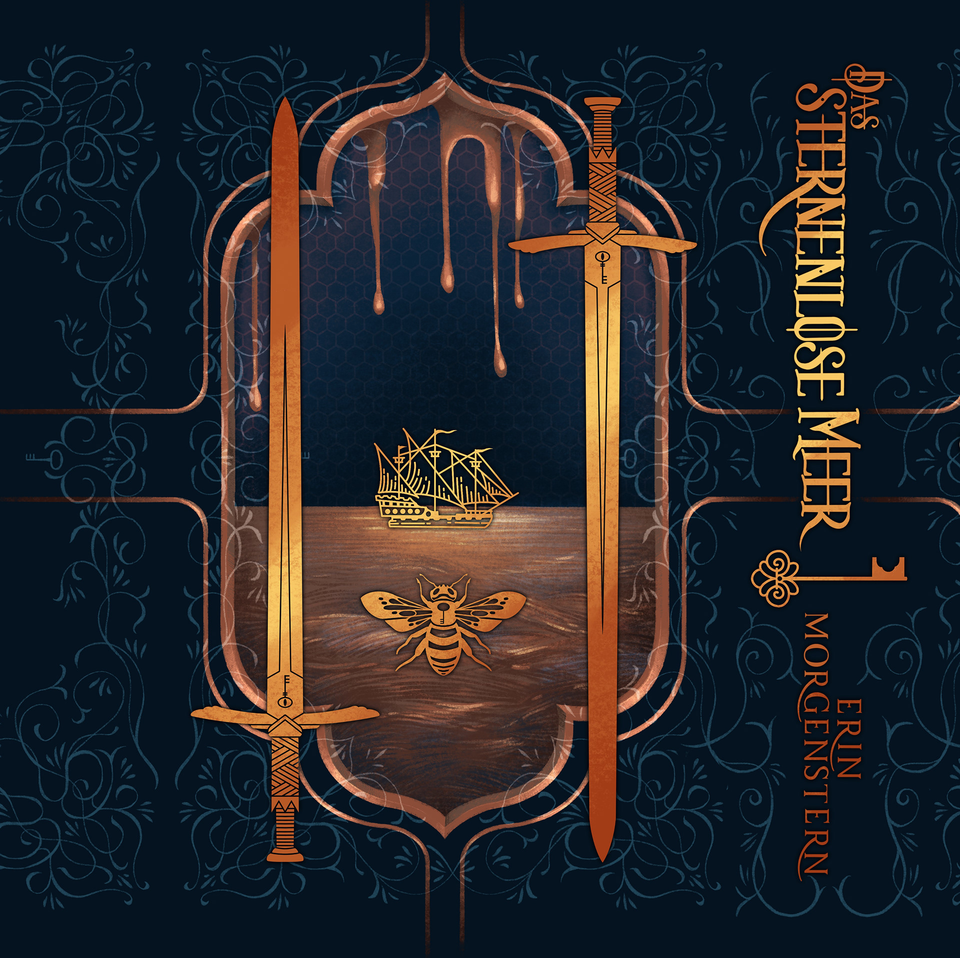 Dustjacket with gold foiling and sprayed edges for German language edition of The Starless Sea