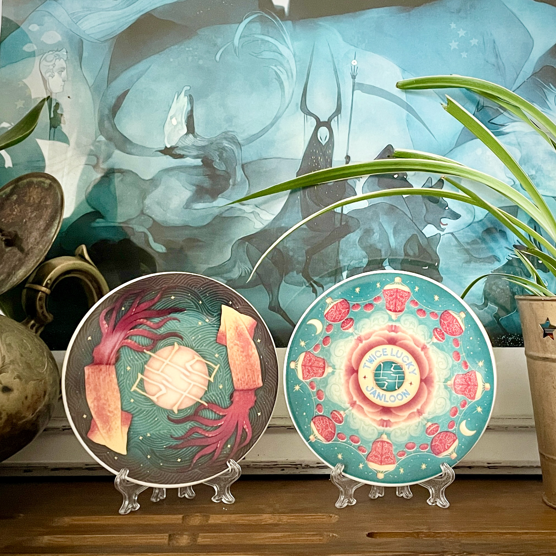 Commemorative plates inspired by the Jade City by Fonda Lee