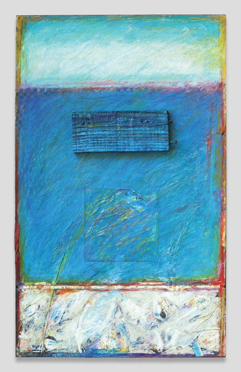 "Bombay Beach" | mixed media, collage & assemblage on panel | 28" x 17" x 1.75" | 2016