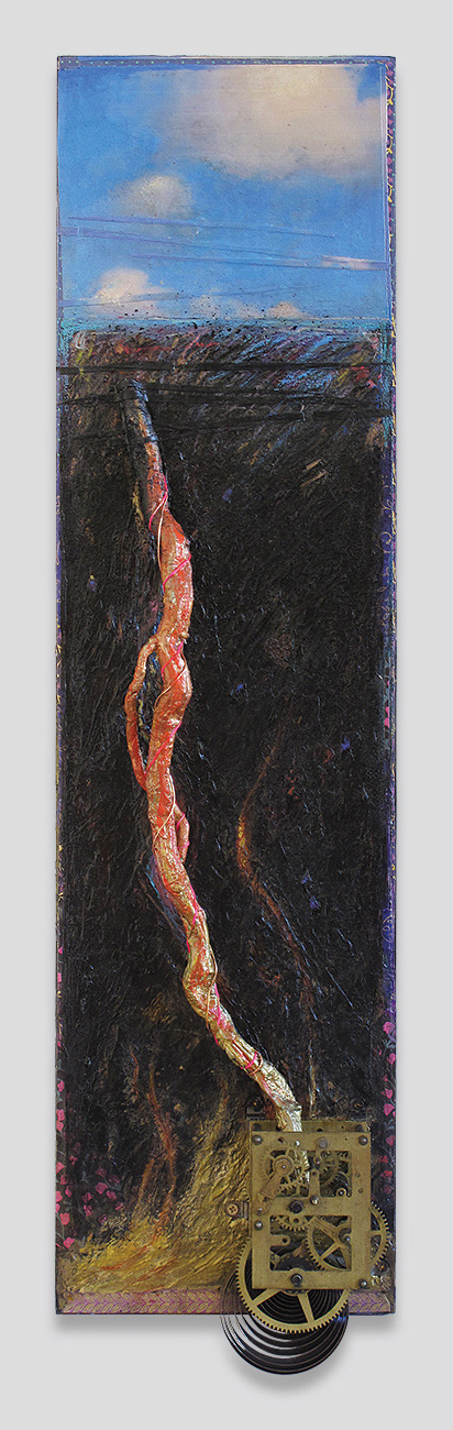 "Firenado" | mixed media, collage & assemblage | 21.25" x 8" x 2.875" | 2019