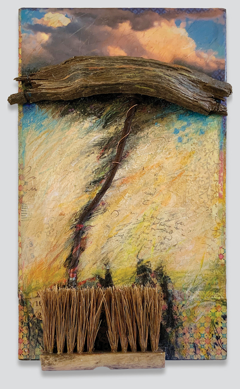 "Tornado at the End of the World” | mixed media & assemblage on panel | 20.25 x 12" x 2.625" | 2021