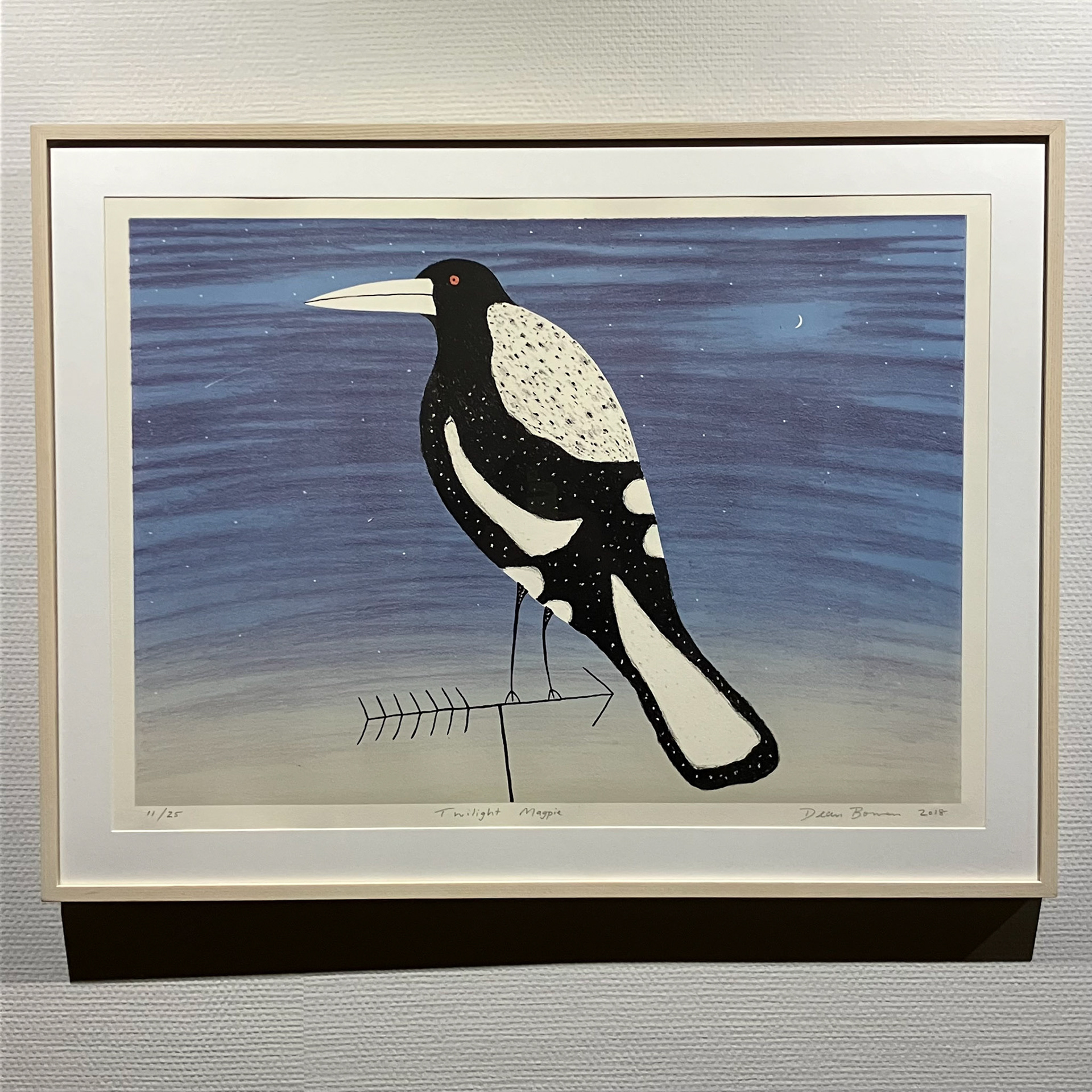 黄昏のカササギフエガラス 63×83cm リトグラフ