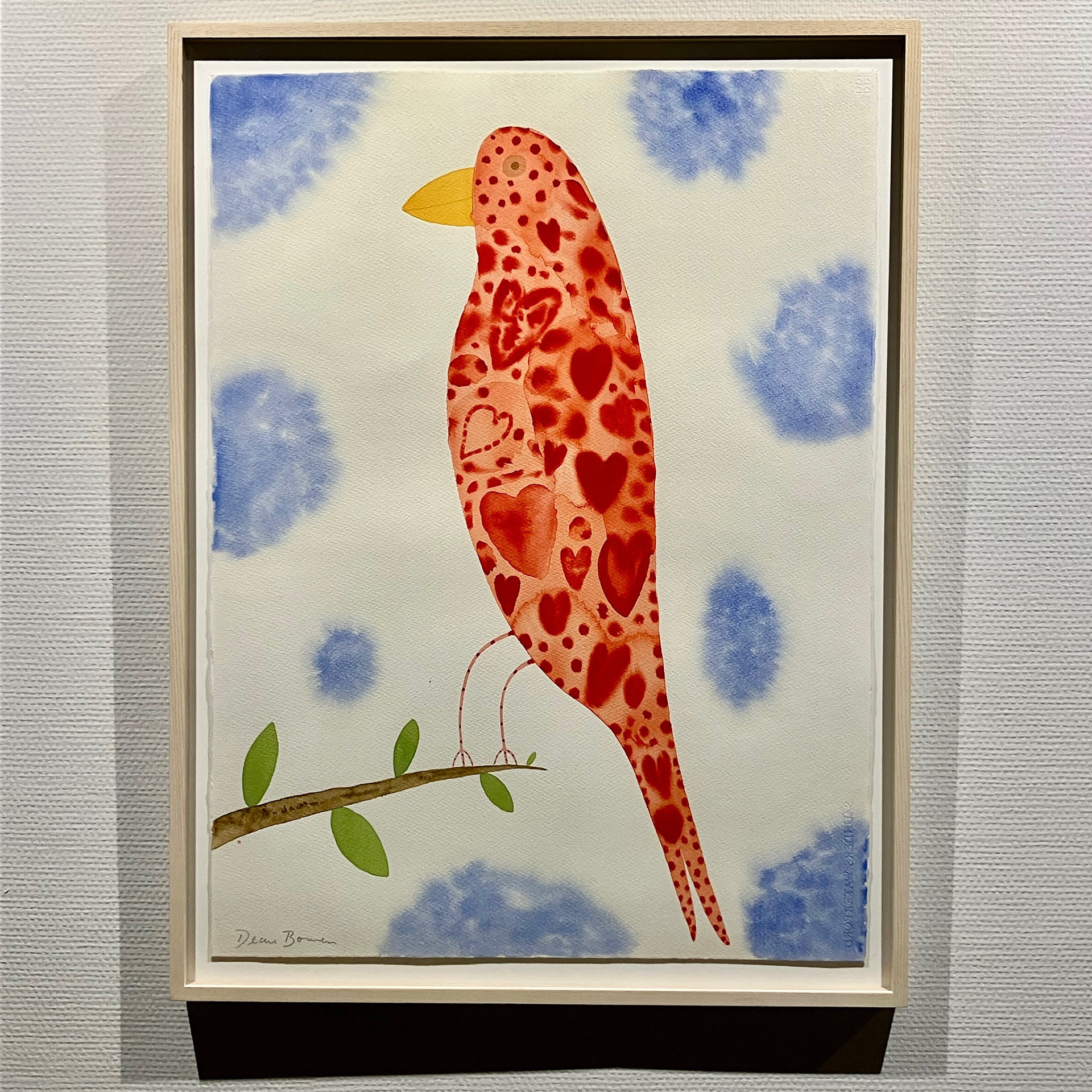 木に止まるラヴ・バード 83×63cm 水彩画