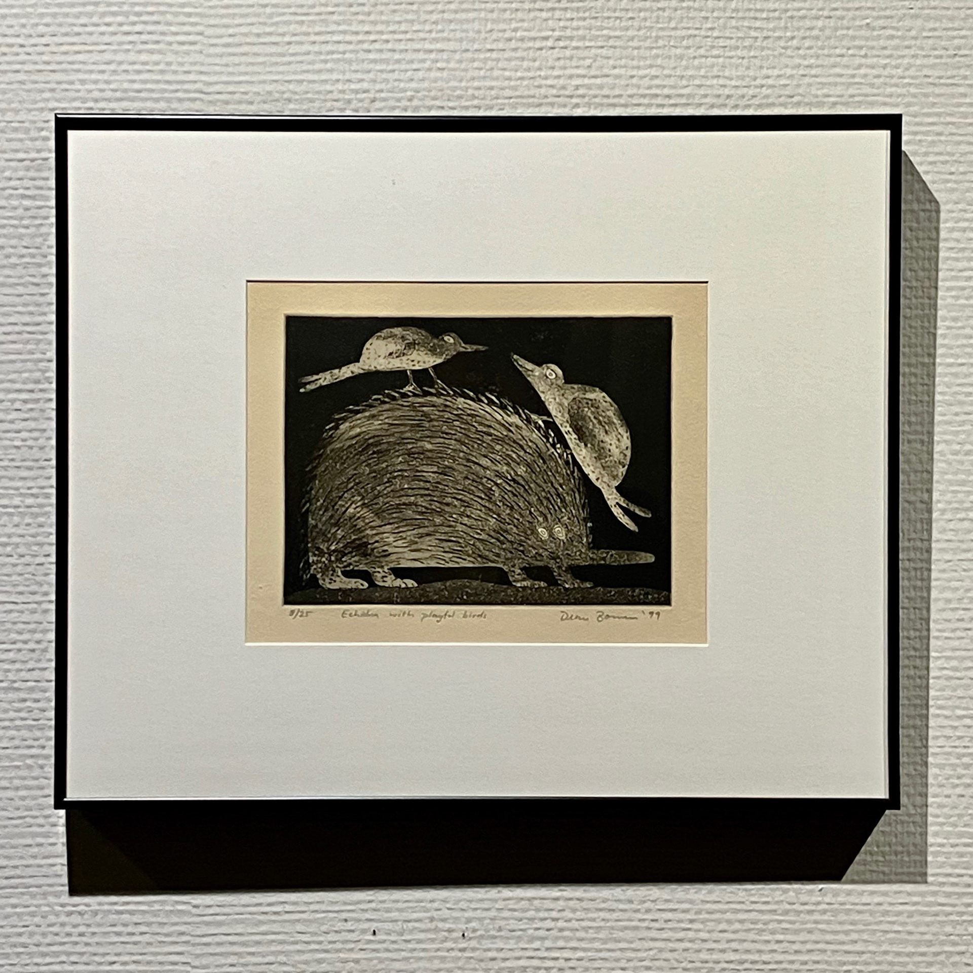ハリモグラと遊ぶ鳥たち 35×42.5cm 銅版画