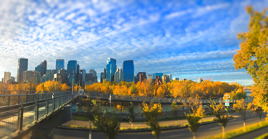 Calgary skyline pedestrian bridge