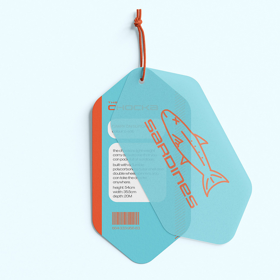 The Chocka Suitcase swing tag