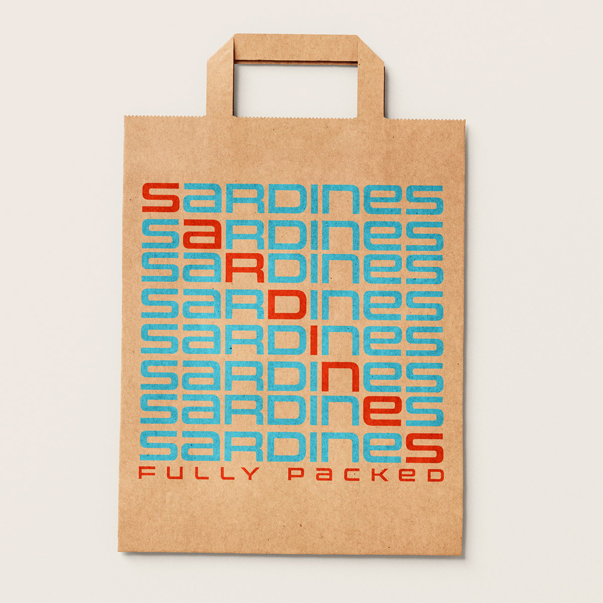 Stacked repeating word mark recycled carrier bag