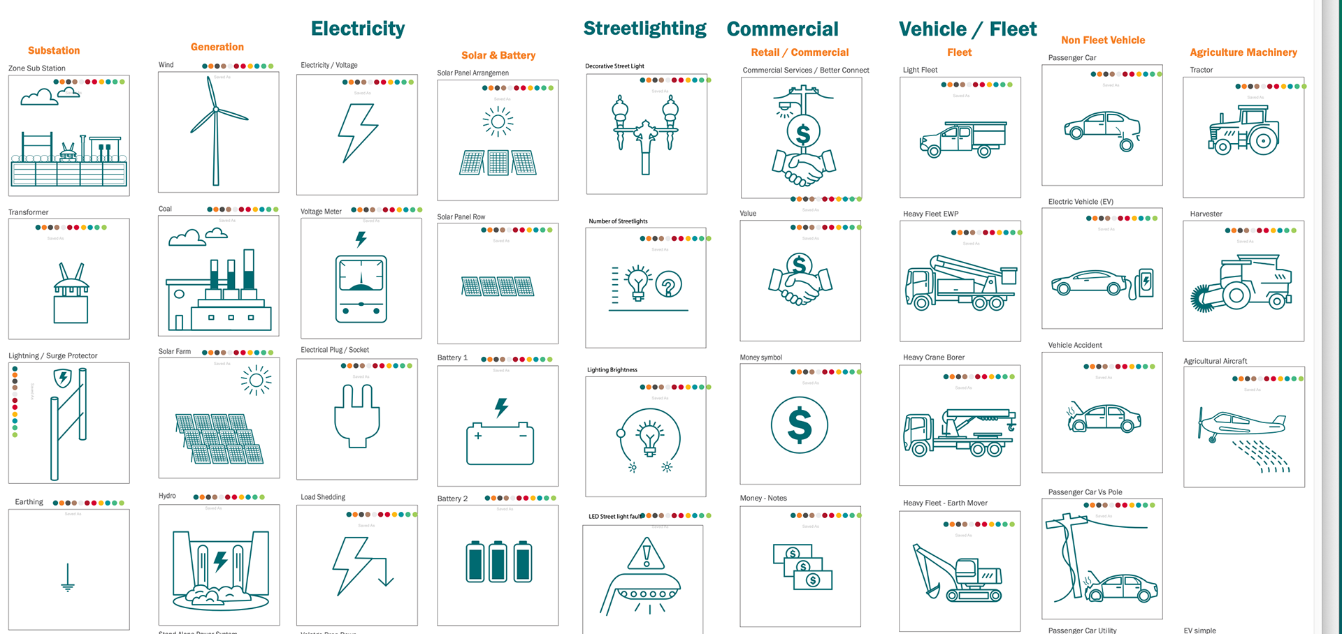 Close up of some of the energy sector icon categories. 