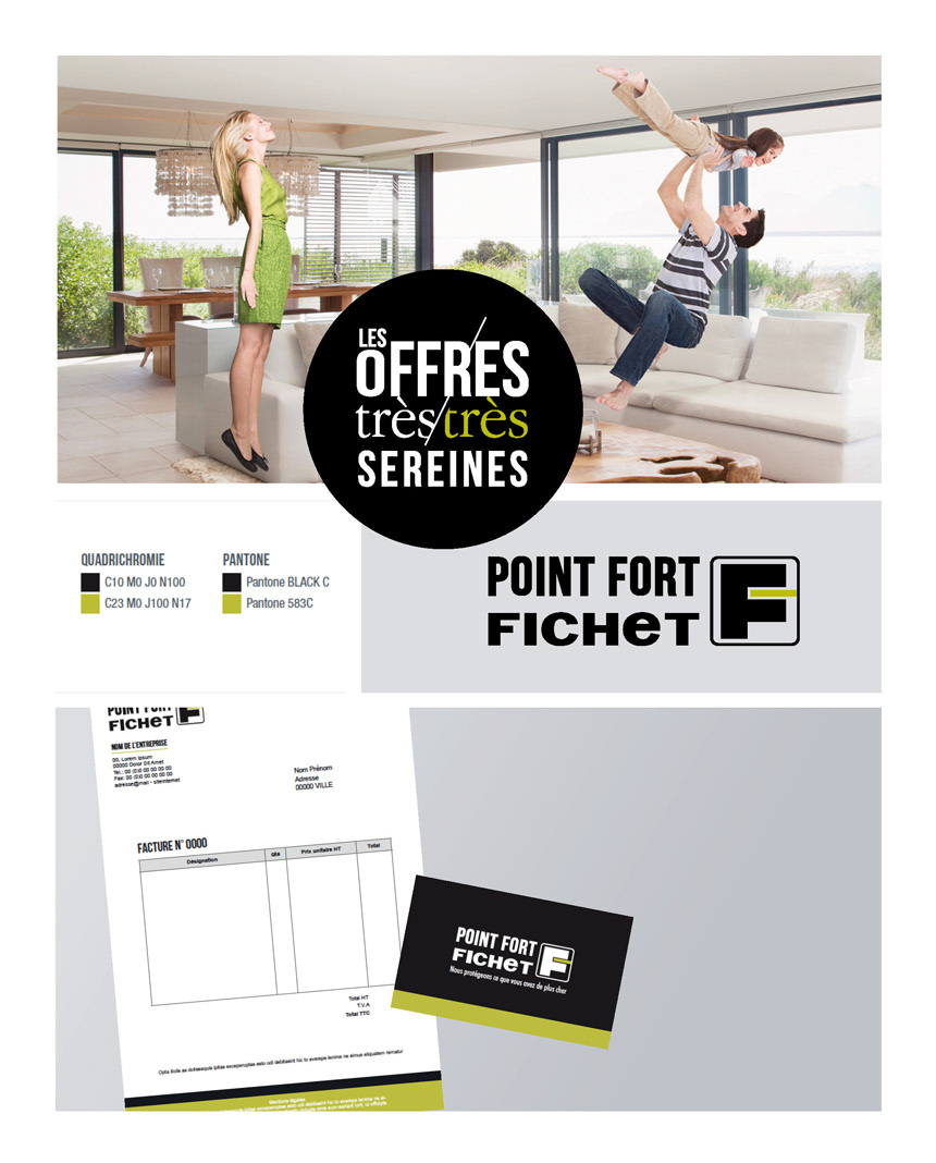 Point Fort Fichet //identity / Modernization of the brand identity (locksmiths network). Redesigned the logotype and created the brand graphical charter (name card, stationary, iconography, colours, social media, web-banners…).