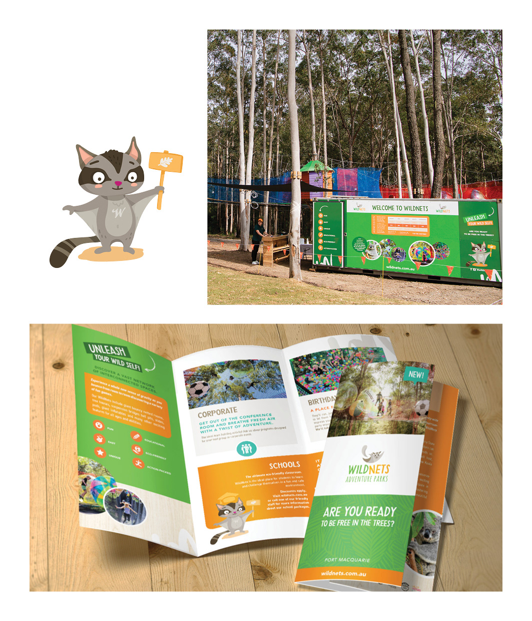 Wildnets Adventure Park | Port Macquarie // Identity Complete brand identity design. Logo, brand guideline, leaflet, business cards, park signage, illustrations, voucher…