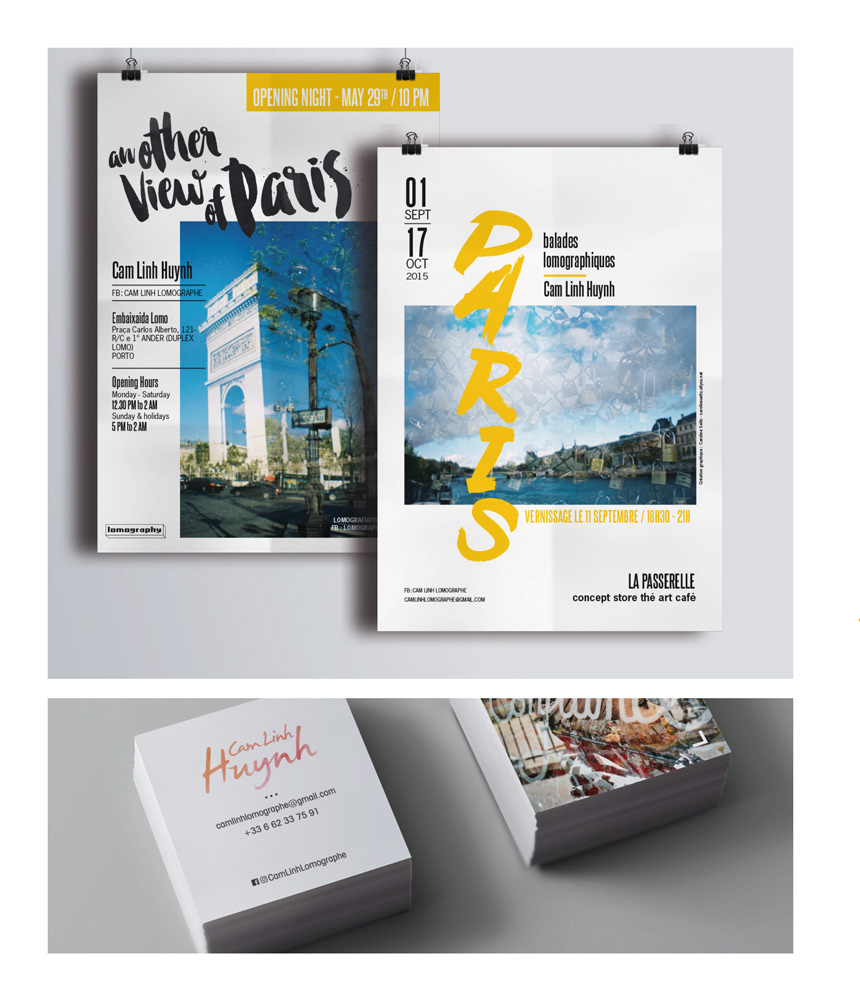Cam Linh Huynh Photographer / Creation of a design identity for the photographer. Designed the exhibition posters, the communication tools (flyer, postcard, facebook banner) and the business cards
