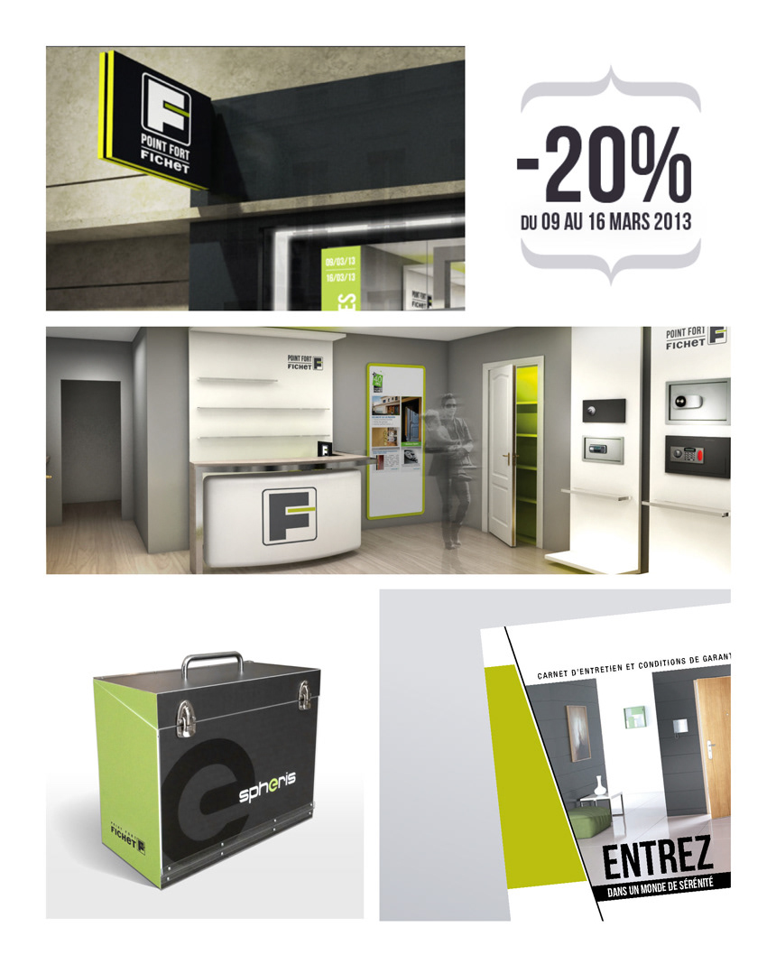Point Fort Fichet (locksmiths network). Designed the print materials (brochure, poster, ads…) as well as product packaging, signage for their points of sale and vehicle graphics.