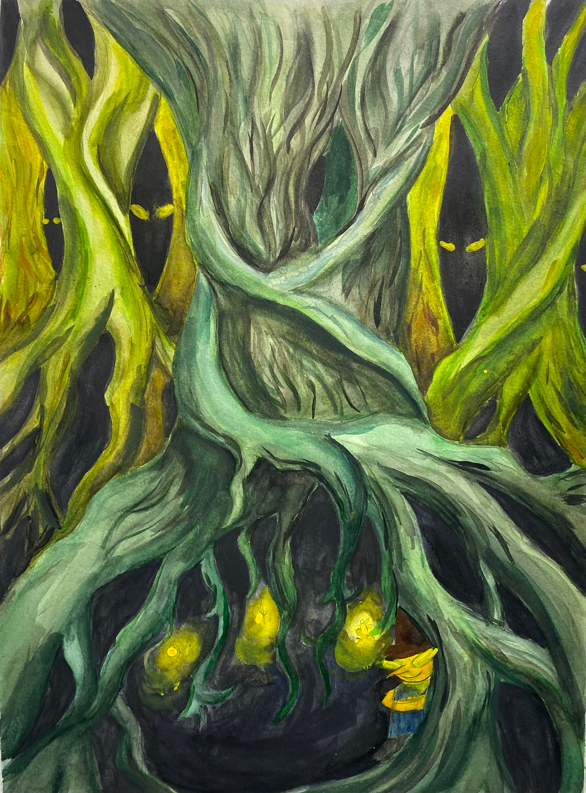 Spooky forest watercolor painting