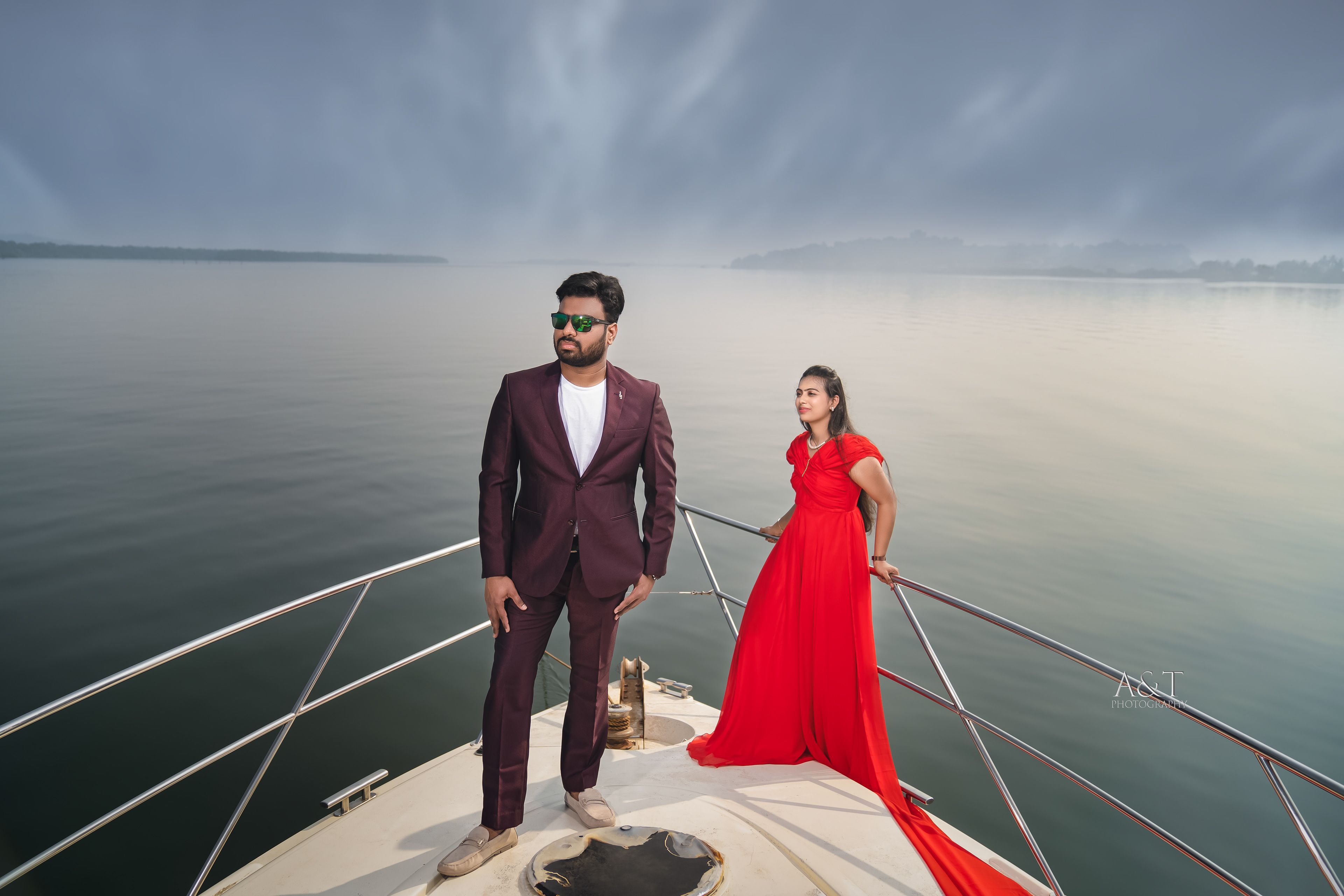 Elegant pre-wedding picture by A&T Photography from Goa Pre-wedding on yacht