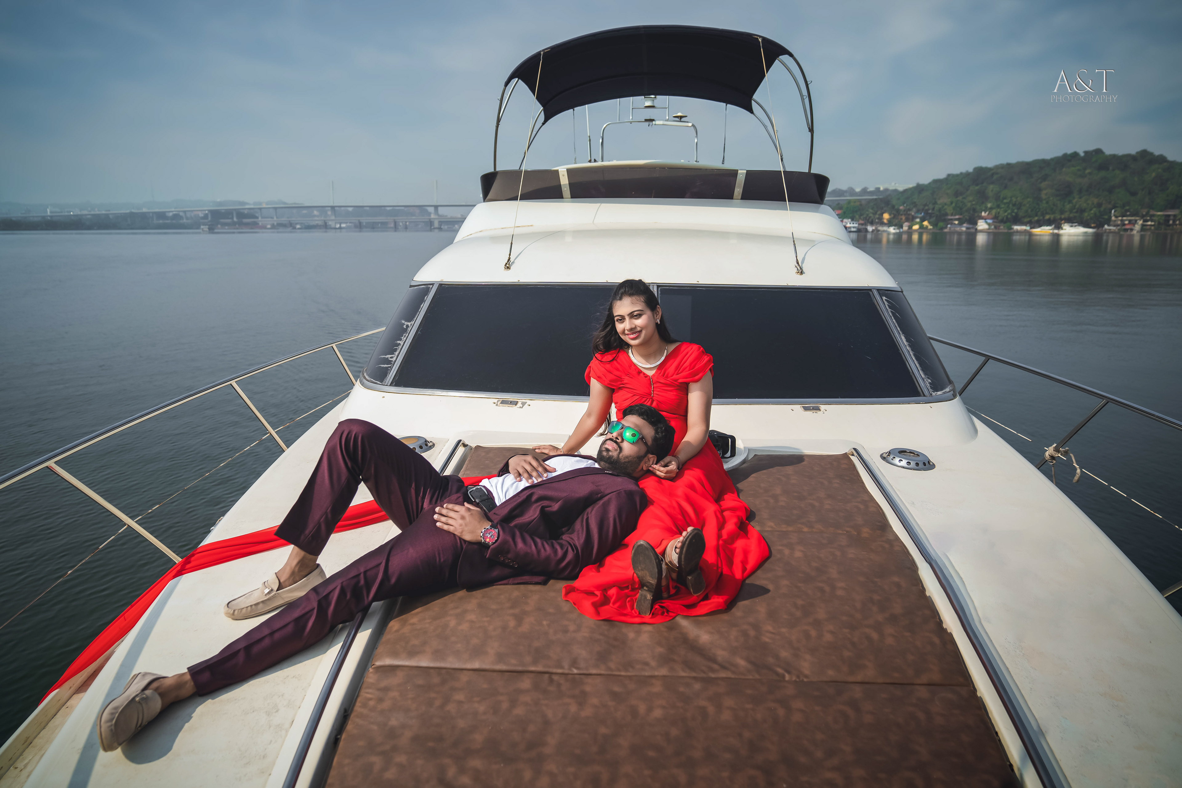 Romantic pre wedding shoot in yatch Goa captured by A&T Photography-Best Pre-wedding Photographer in Goa