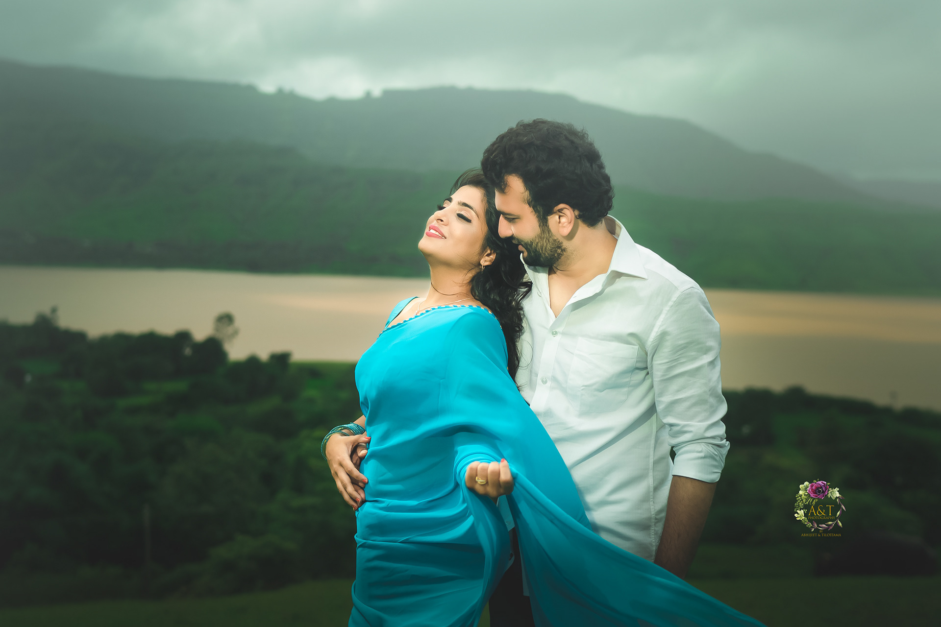 A captivating cinematic still of the couple holding each other close during monsoon pre-wedding shoot| Photographed by best Pre-wedding Photographer in Pune