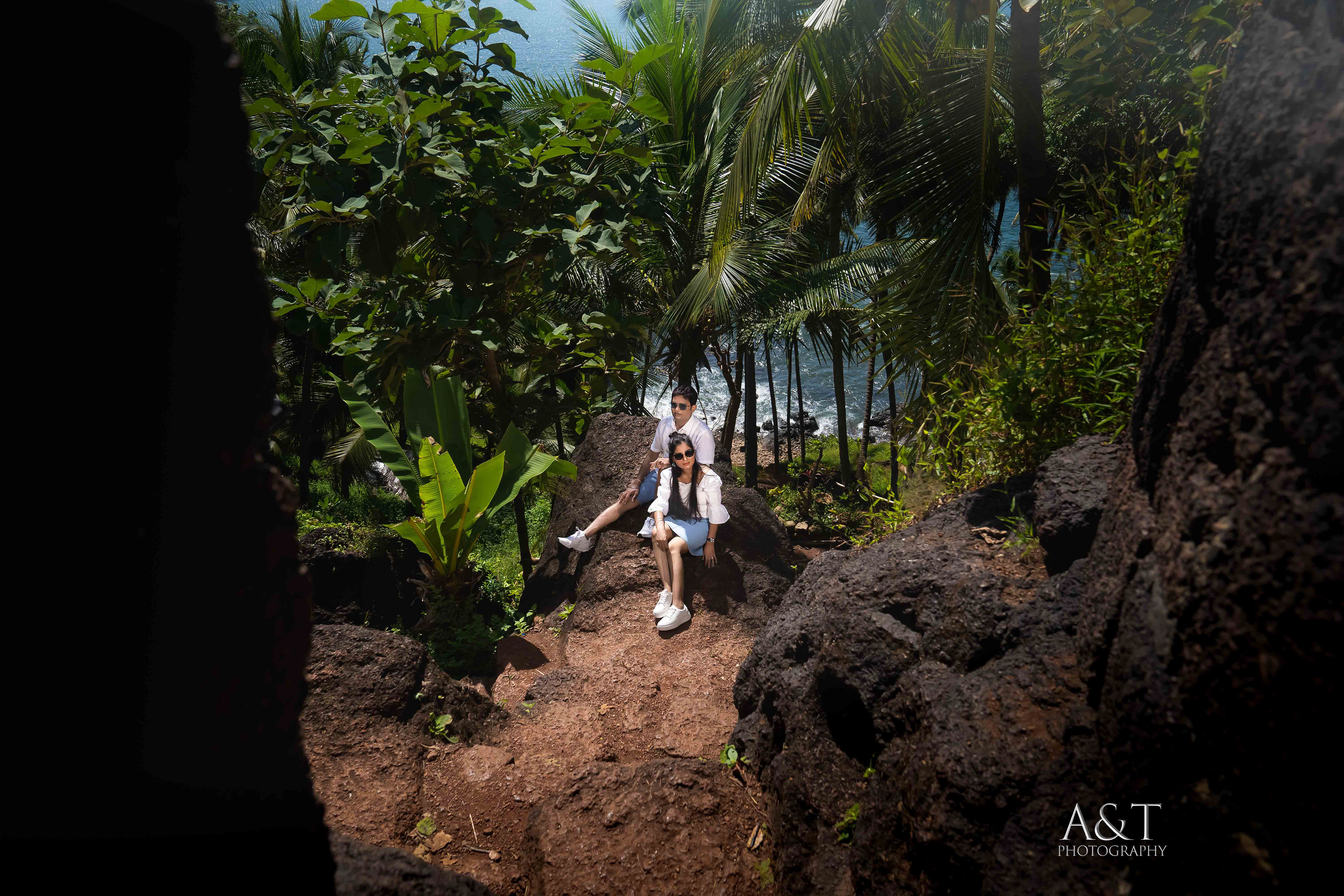 Romantic pre-wedding shoot at a Goan fort - Sanket and Komal share an affectionate moment.