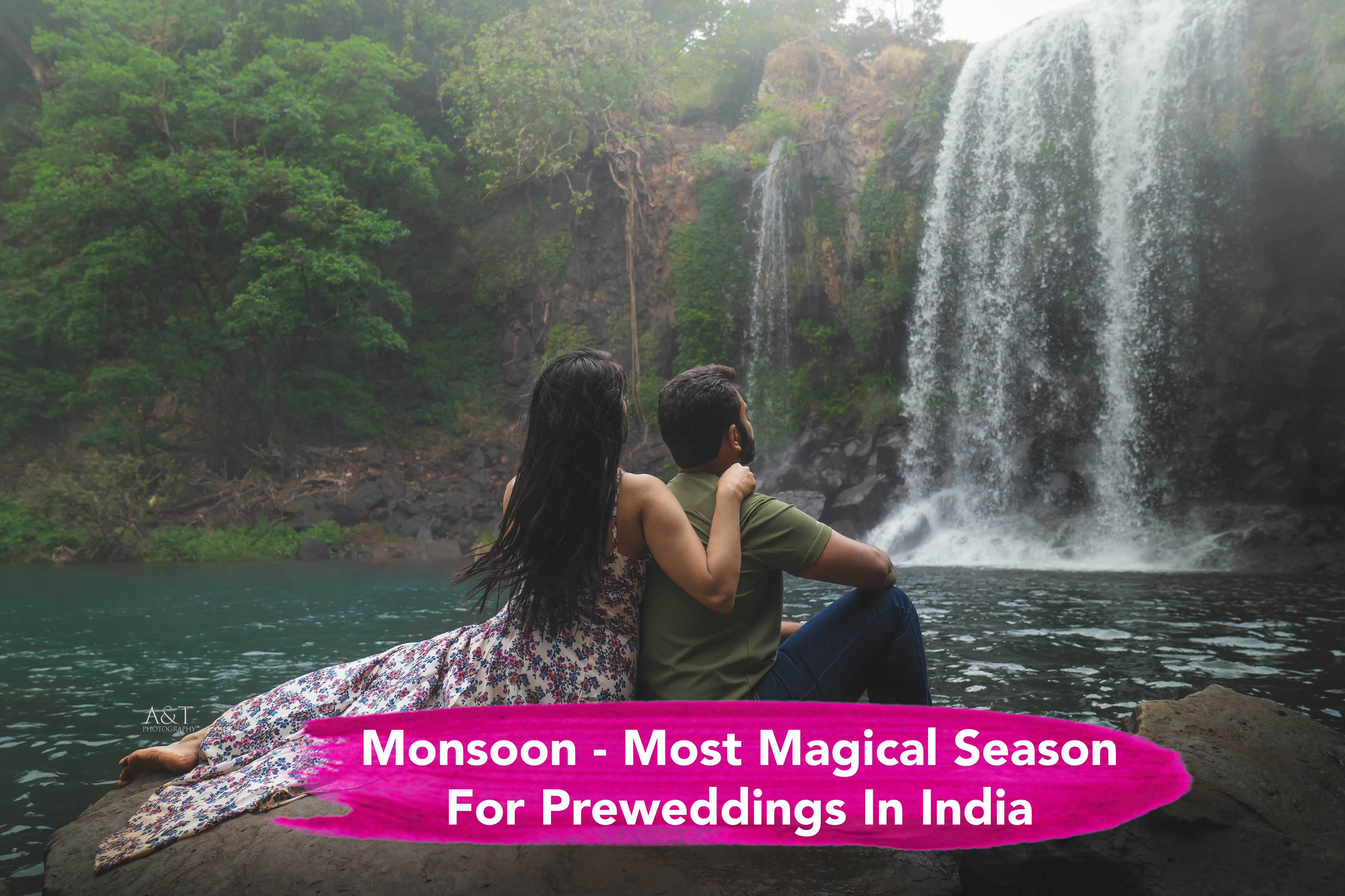 Couple Mesmerised, holding each other gracefully near water fall| Image captured by Best Wedding Photographer in India