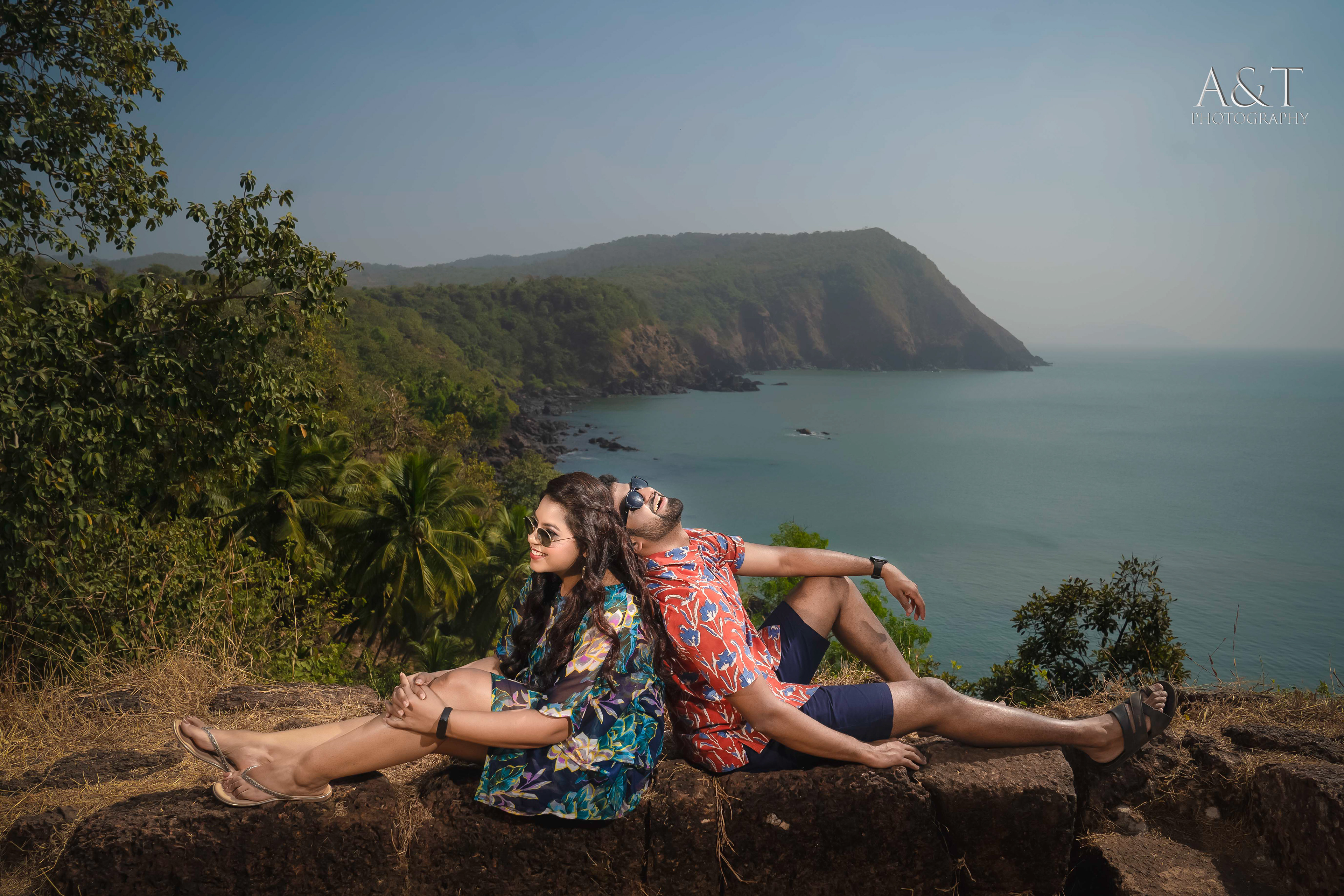 Colorful sunset over the ocean in Goa, a romantic setting for pre-wedding photography