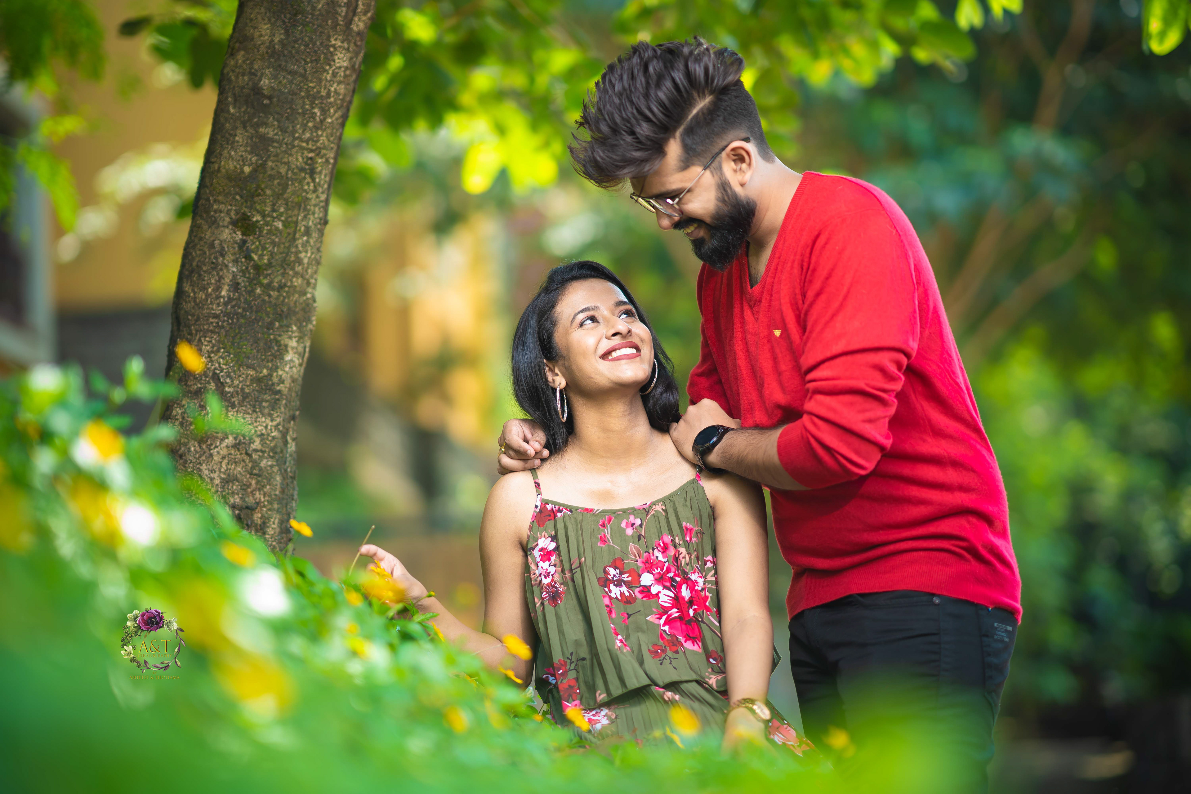 Romantic Couple Portrait at Beautiful Garden Photographed by A&T Photography for a Pre-wedding Photoshoot