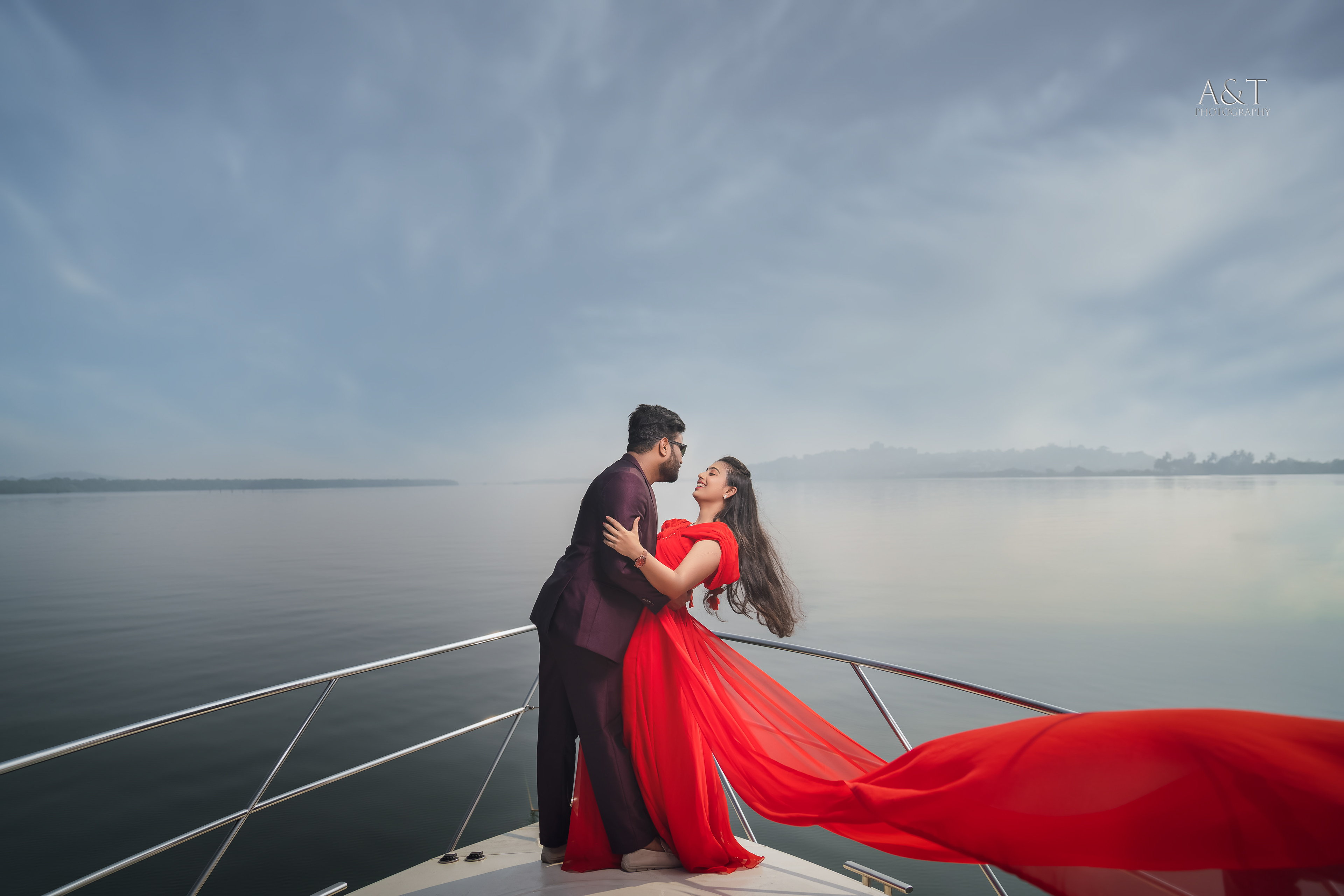 Goa yacht pre-wedding poses by A&T Photography