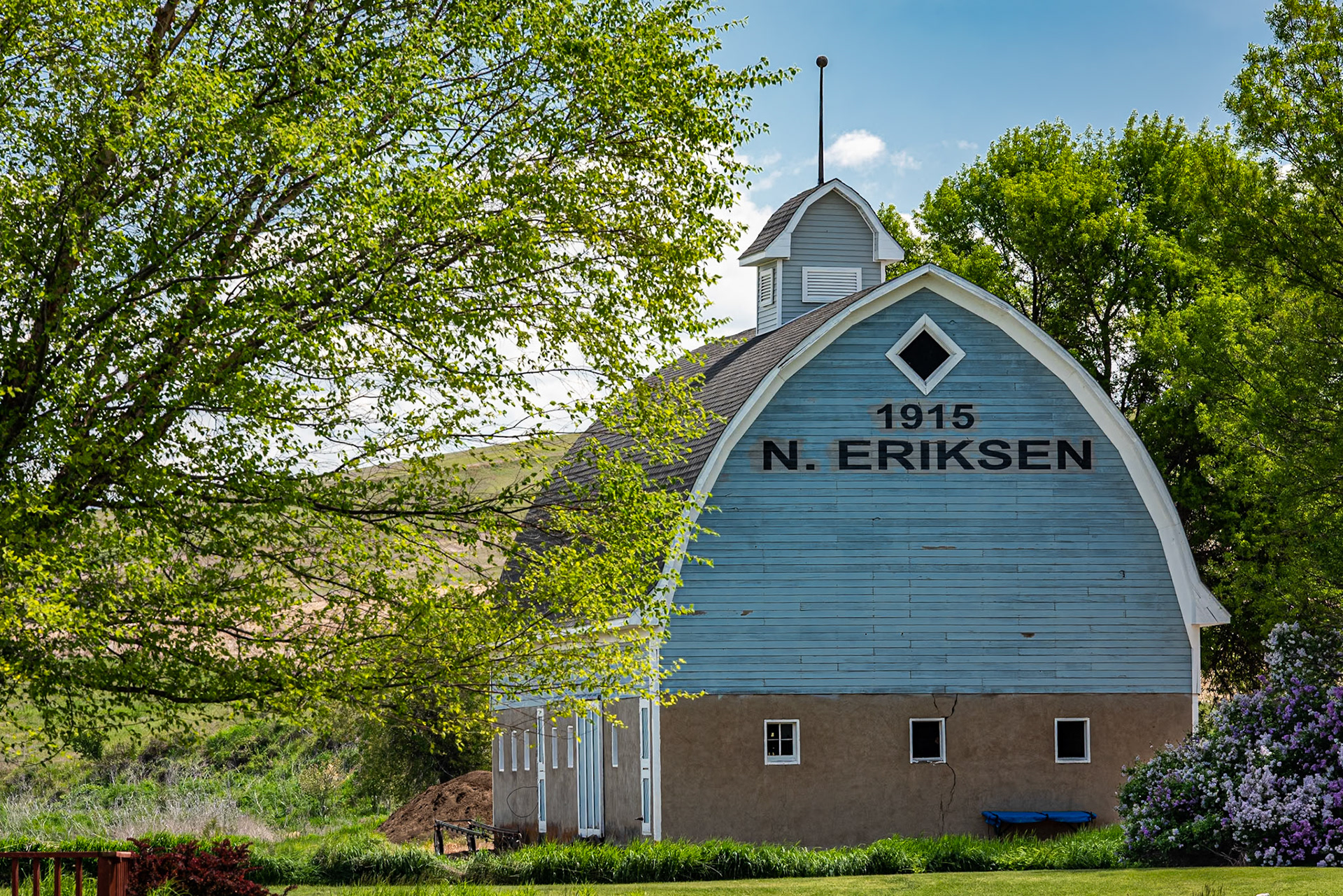 The Eriksen Barn is often photographed. I had a hard time finding an angle this particular day that put a lot of the farm equipment near the barn out of the frame. I like this particular composition because it brings in the purple-bloom shrubs on the right and frames the barn with the tree on the left and the trees on the right.Date: 23 May 2019Location: Saint John, Washington, United StatesOriginal resolution: 36 MPProcessing: Processed from RAW using Adobe Photoshop Lightroom Classic 9
