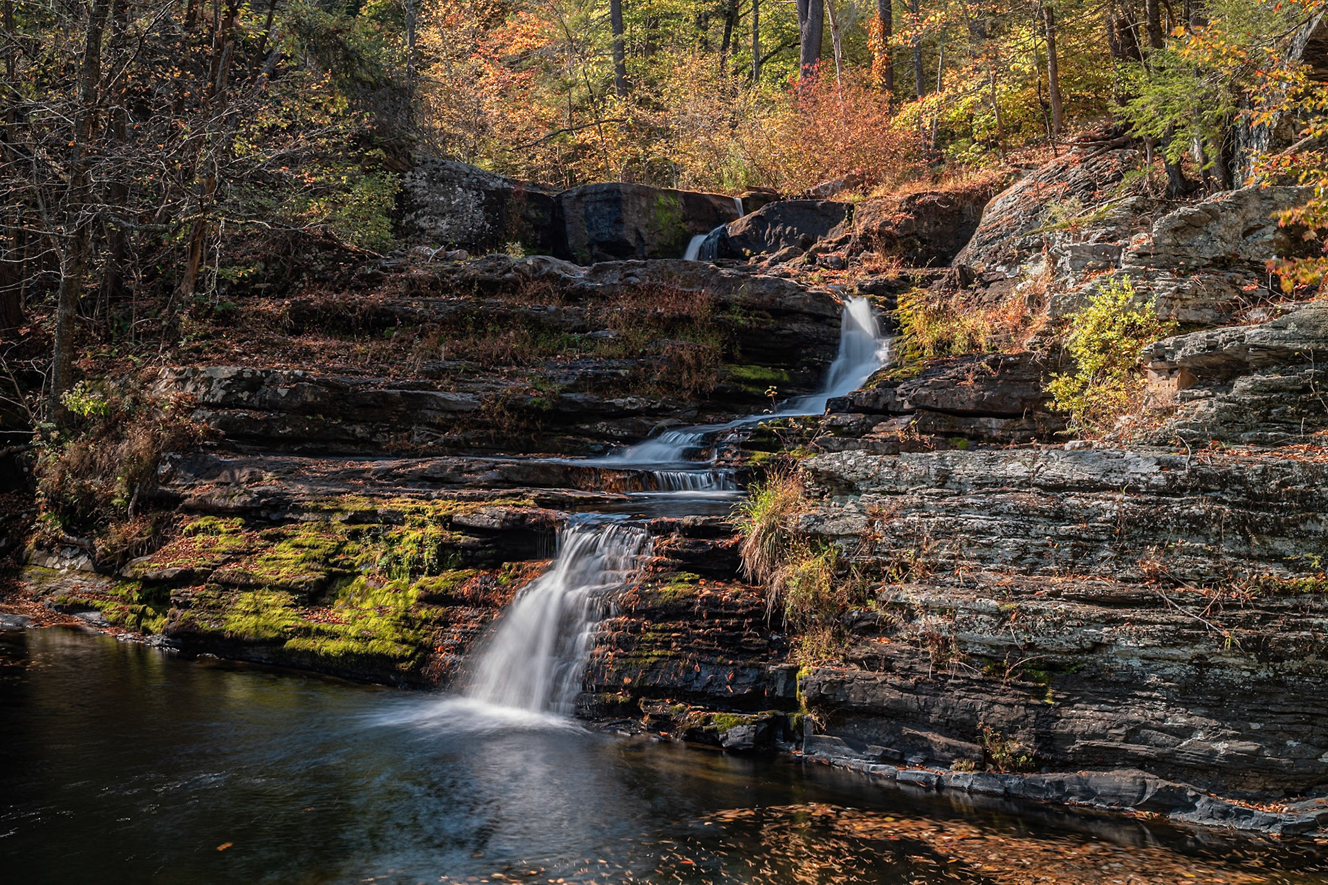 Waterfall in George Child's Park | 11 October 2024 | George W. Childs Park, Dingmans Ferry, Pennsylvania, United States | NIKON Z 8 | 40mm f/14 1.3s ISO64 | 45.5MP | Processed from RAW in Adobe Photoshop Lightroom 13