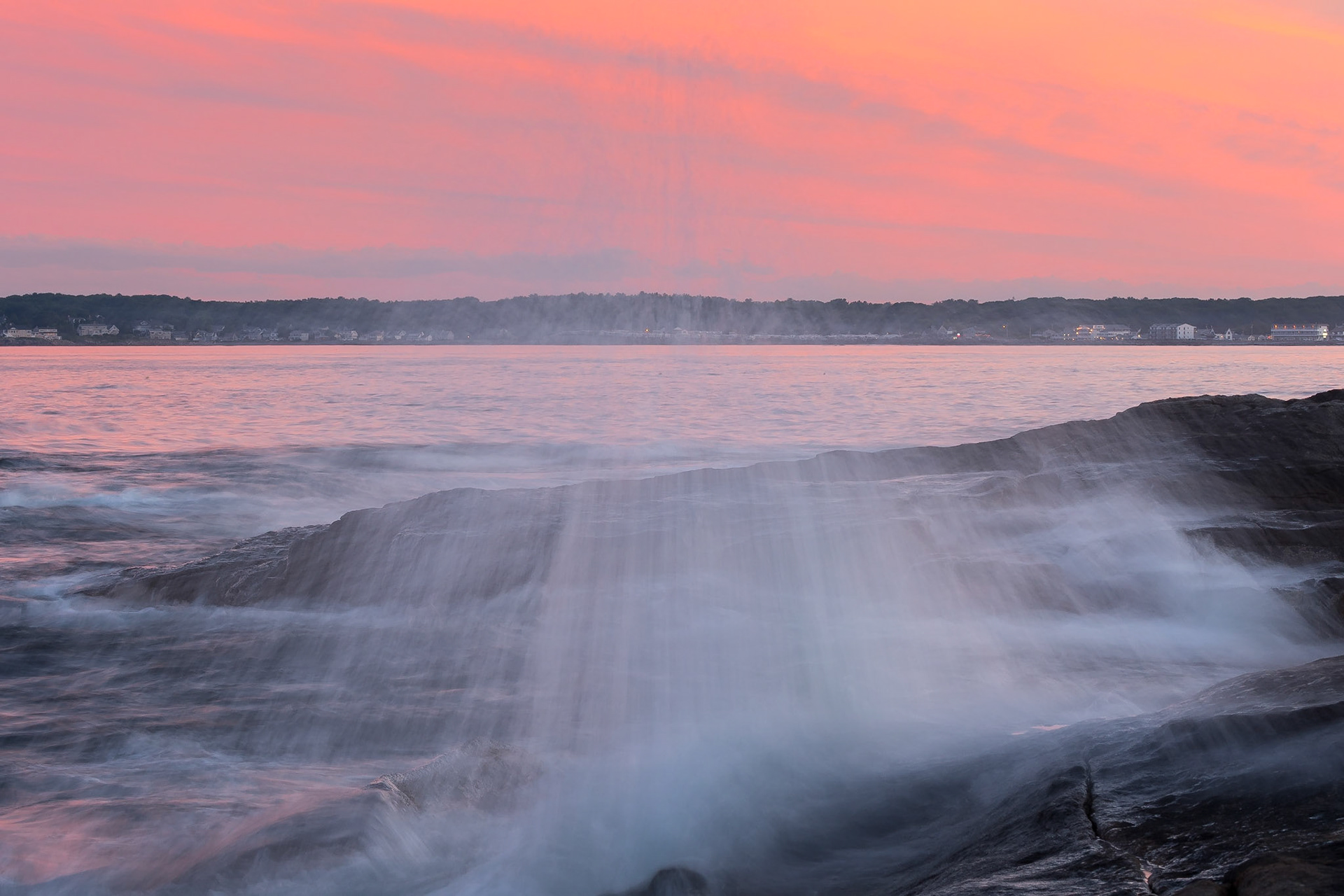 The surf at Cape Neddick erupts in a fountain of water on the rocky shoreline.Date: 3 July 2016Location: Cape Neddick, York, Maine, United StatesOriginal resolution: 21 MPProcessing: Processed from RAW using Adobe Photoshop Lightroom 6