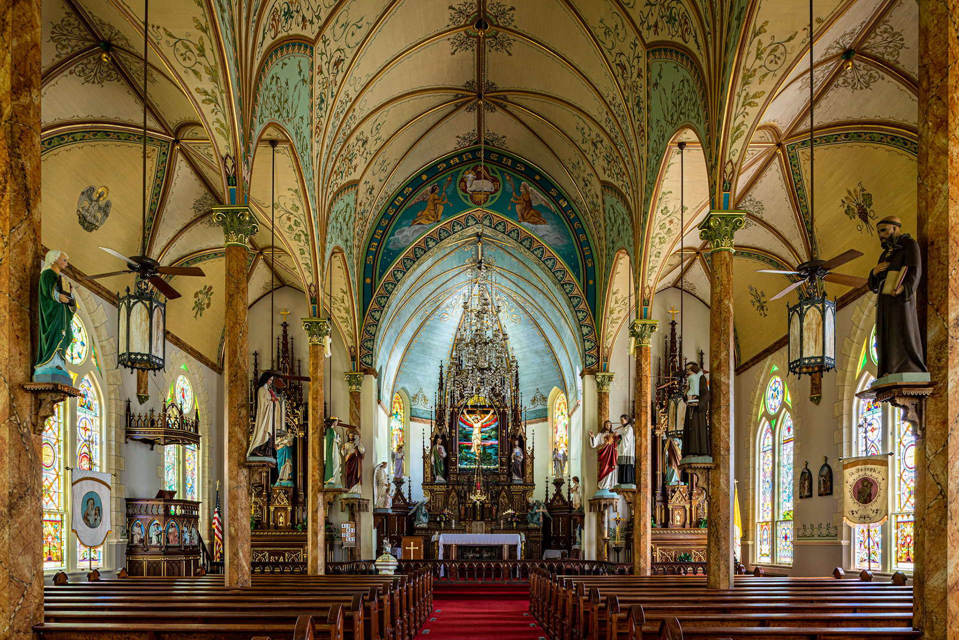 St. Mary Catholic Church in High Hill is considered the "Queen of the Painted Churches" near Schulenberg. Unlike the other painted churches in Fayette County, which were built by Czech immigrants, this church was built in 1906 by German immigrants and their descendants.Date: 24 July 2019Location: High Hill, Texas, United StatesOriginal resolution: 36 MPProcessing: Processed in high dynamic range from RAW using Adobe Photoshop Lightroom Classic 8