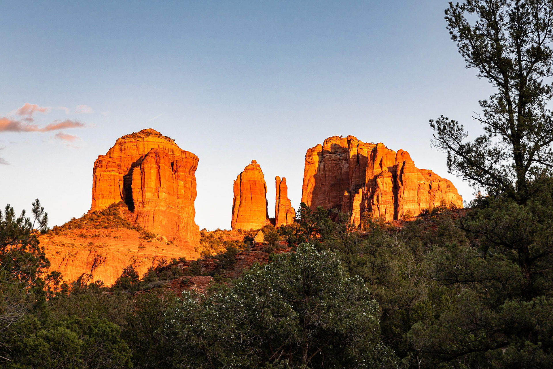 Our one night in Sedona, we got there late in the afternoon. The desk manager at trhe hotel recommended that we drive out southwest of town to get a good view of Cathedral Rock at sunset. Since I was running out of light, I didn't have much time to explore the views, but I think this photo came out well.Date: 15 March 2020Location: Sedona, Arizona, United StatesOriginal resolution: 45 MPProcessing: Processed from RAW using Adobe Photoshop Lightroom Classic 9