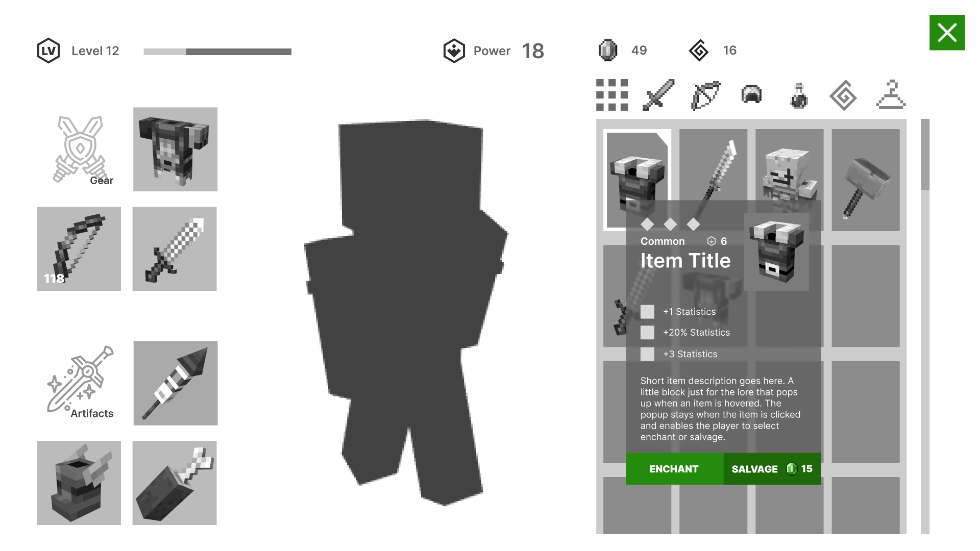Inventory Screen with Tooltip