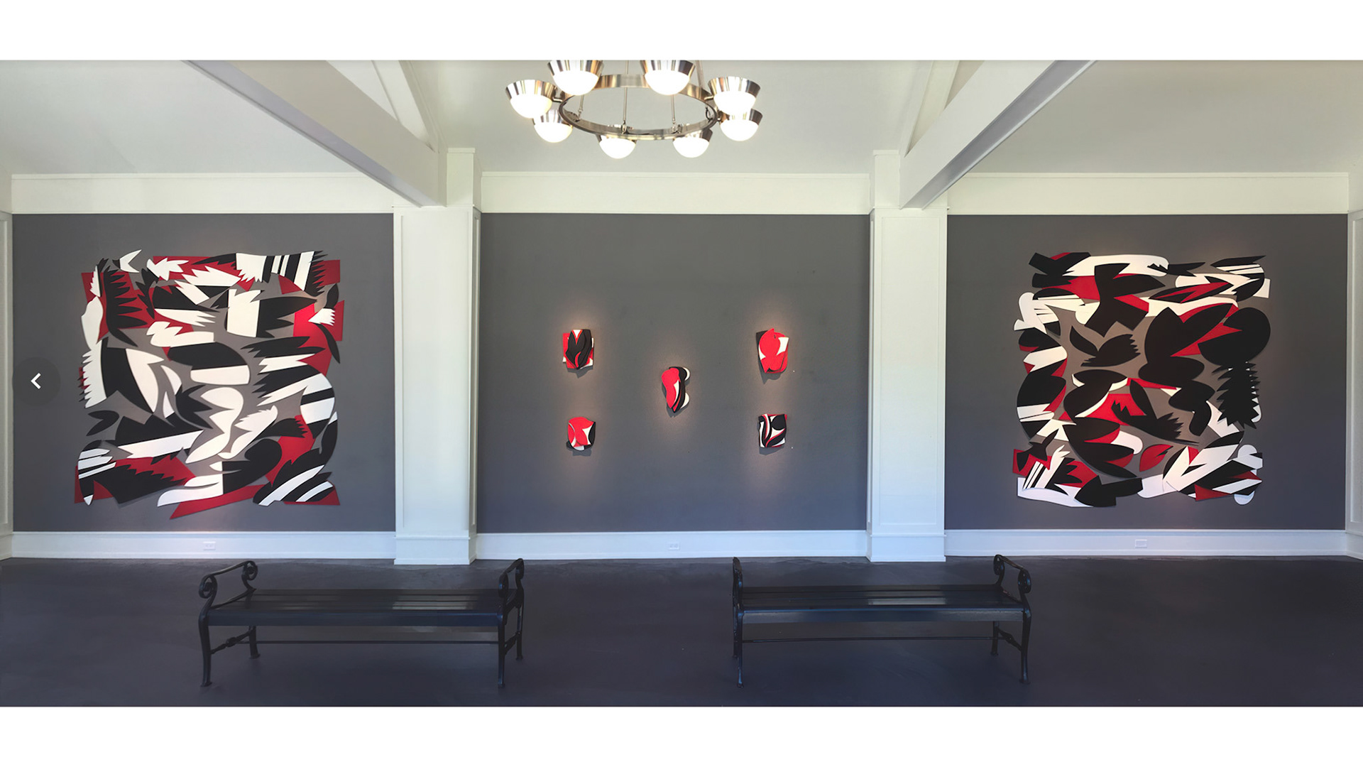 In The Language of The Birds memorial for Judy Black.  Large works are constellations of hand cut PVC sheets with Flash acrylic paint 2017